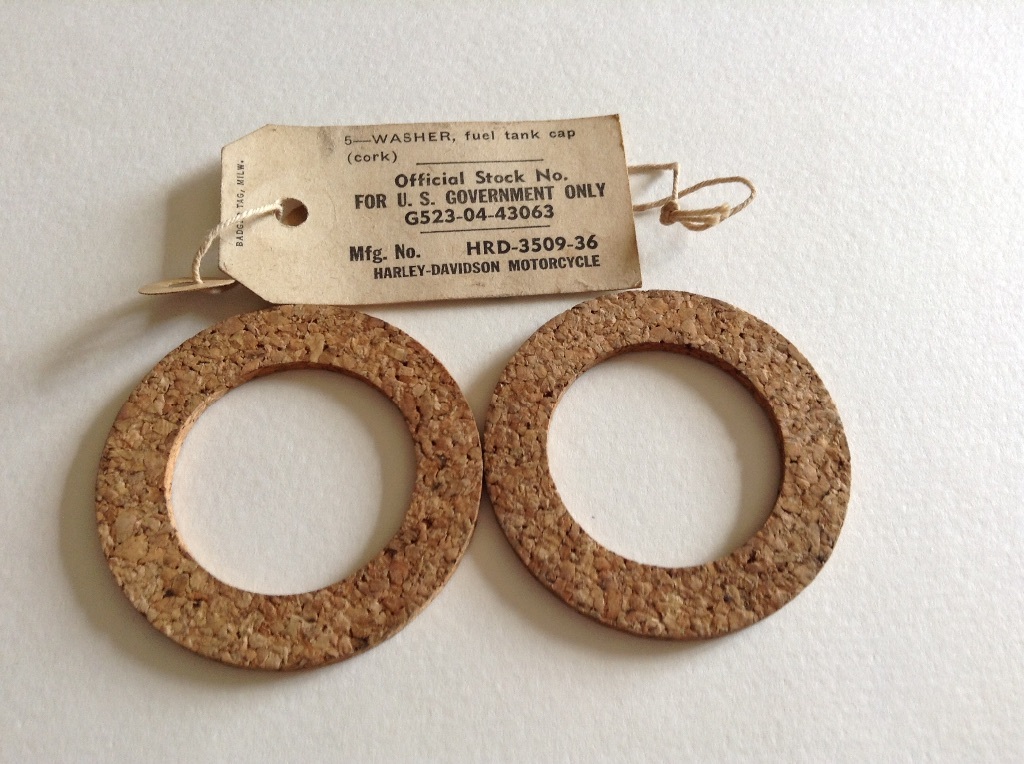 Harley 2 Washers Fuel tank cap (cork) NOS part # HRD 3509-36,61113-36 all models