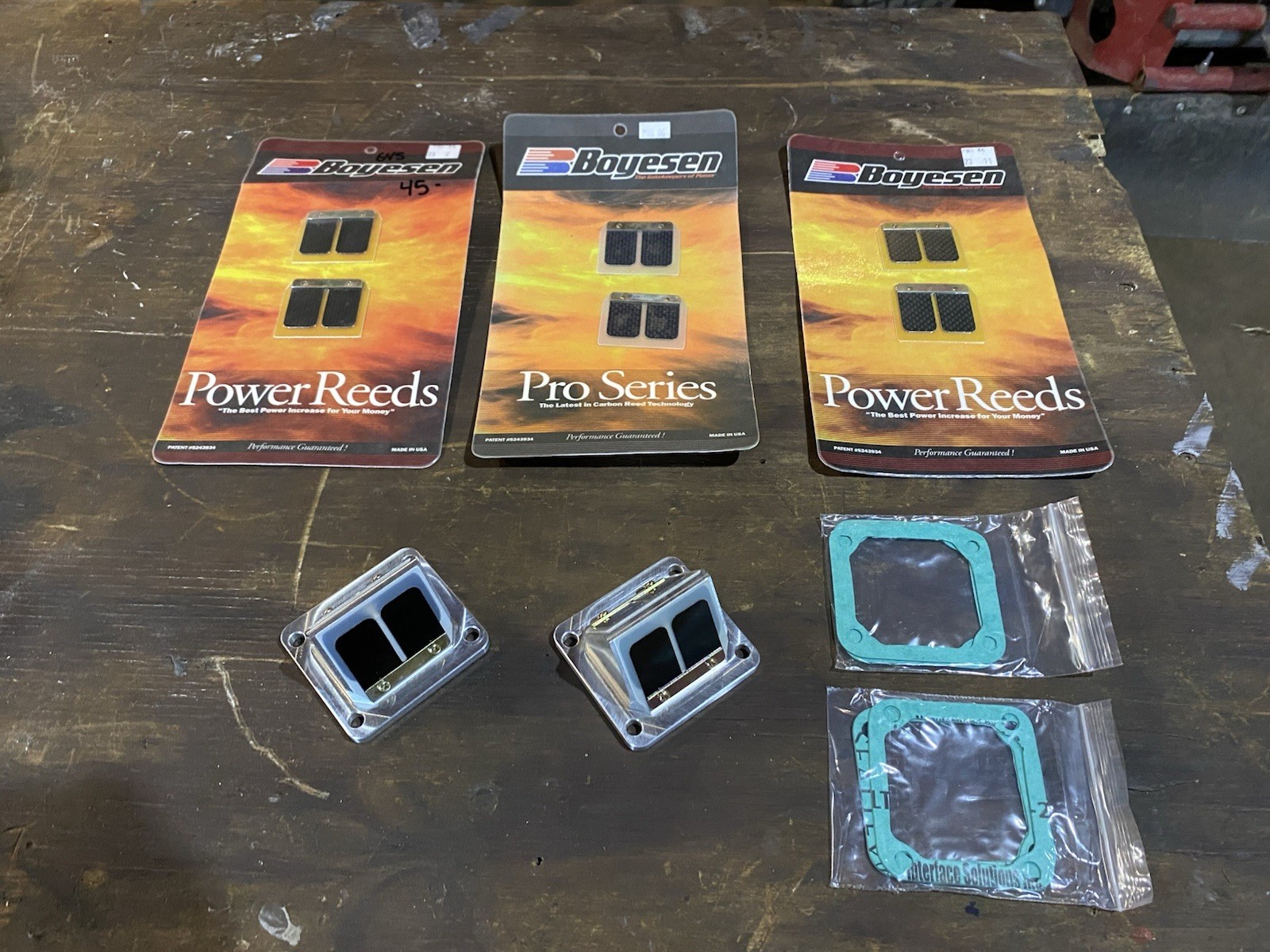banshee boysen pro-86 reeds with billet cages. incudes spares