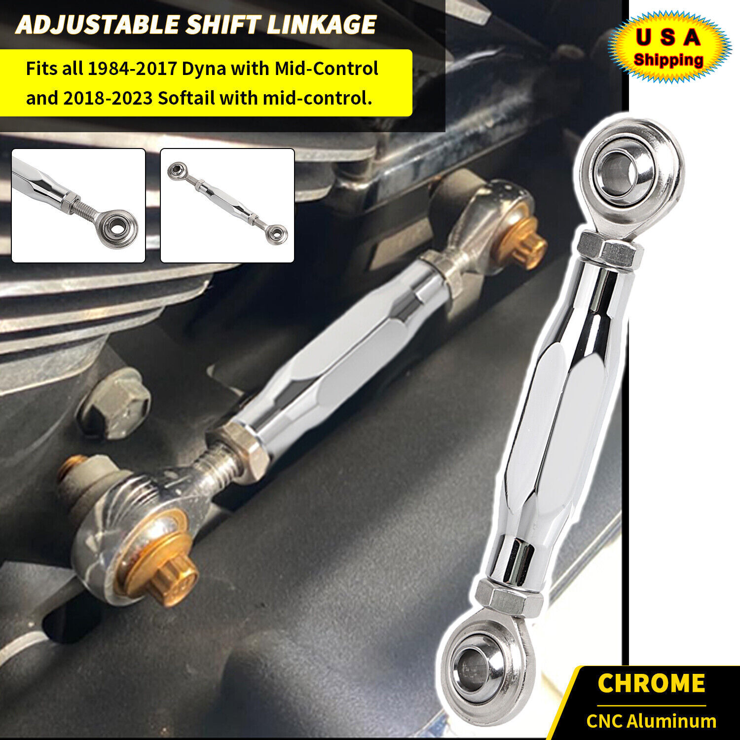 Chrome CNC Mid-Control Shift Linkage Shifter Link For Harley Dyna Low Rider FXDL