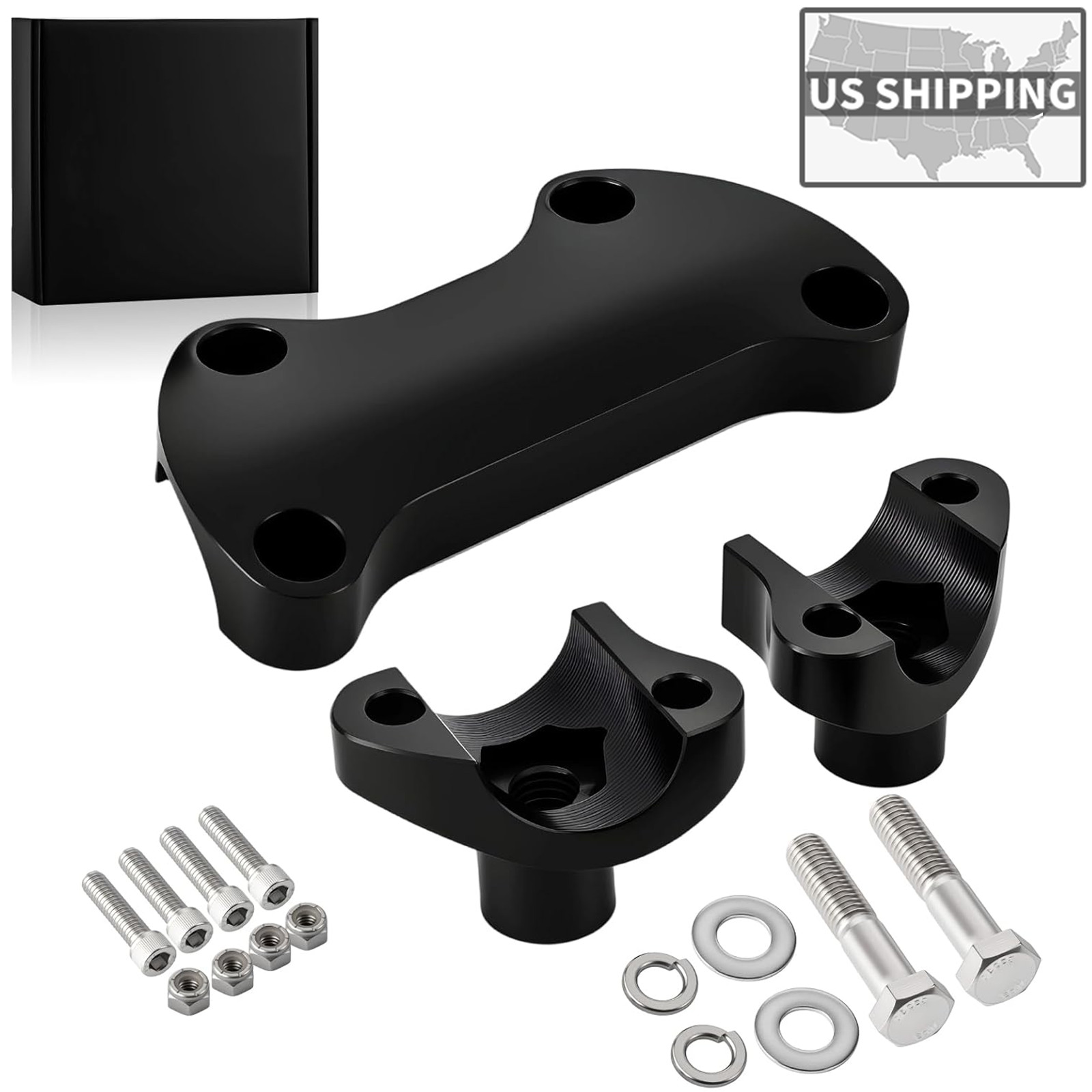 Black 2” Riser 1.25” Handlebar Clamp For Harley Softail Fat Bob Boy Sportster