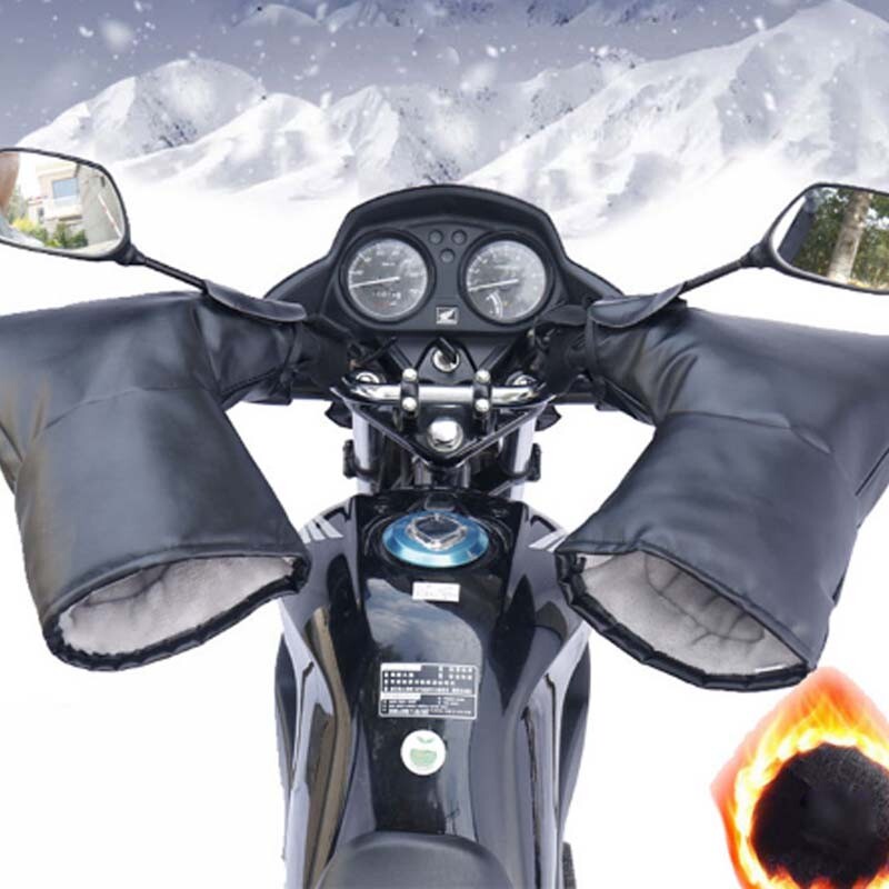 Motorcycle Handlebar Gloves Hand Fur Muffs PU Leather Winter Thermal Warm Mitts