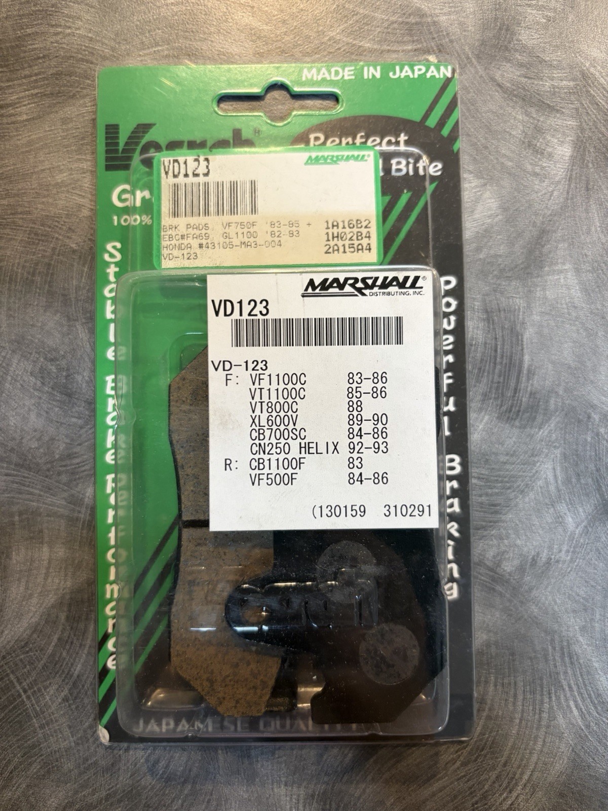 VESRAH BRAKE PADS VD123, REPLACES HONDA OEM# 06455-MJ1-405