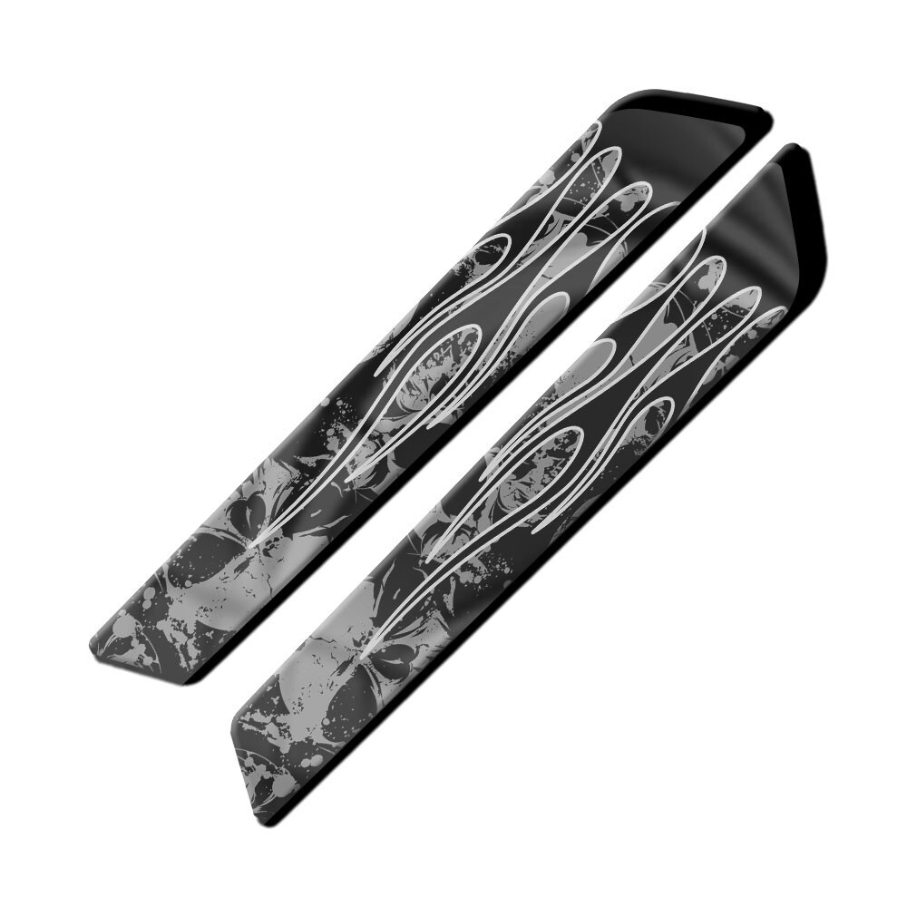 GREY SKULL PILE BLACK FLAME – Saddlebag Latch Inserts for Harley Touring 2014 up
