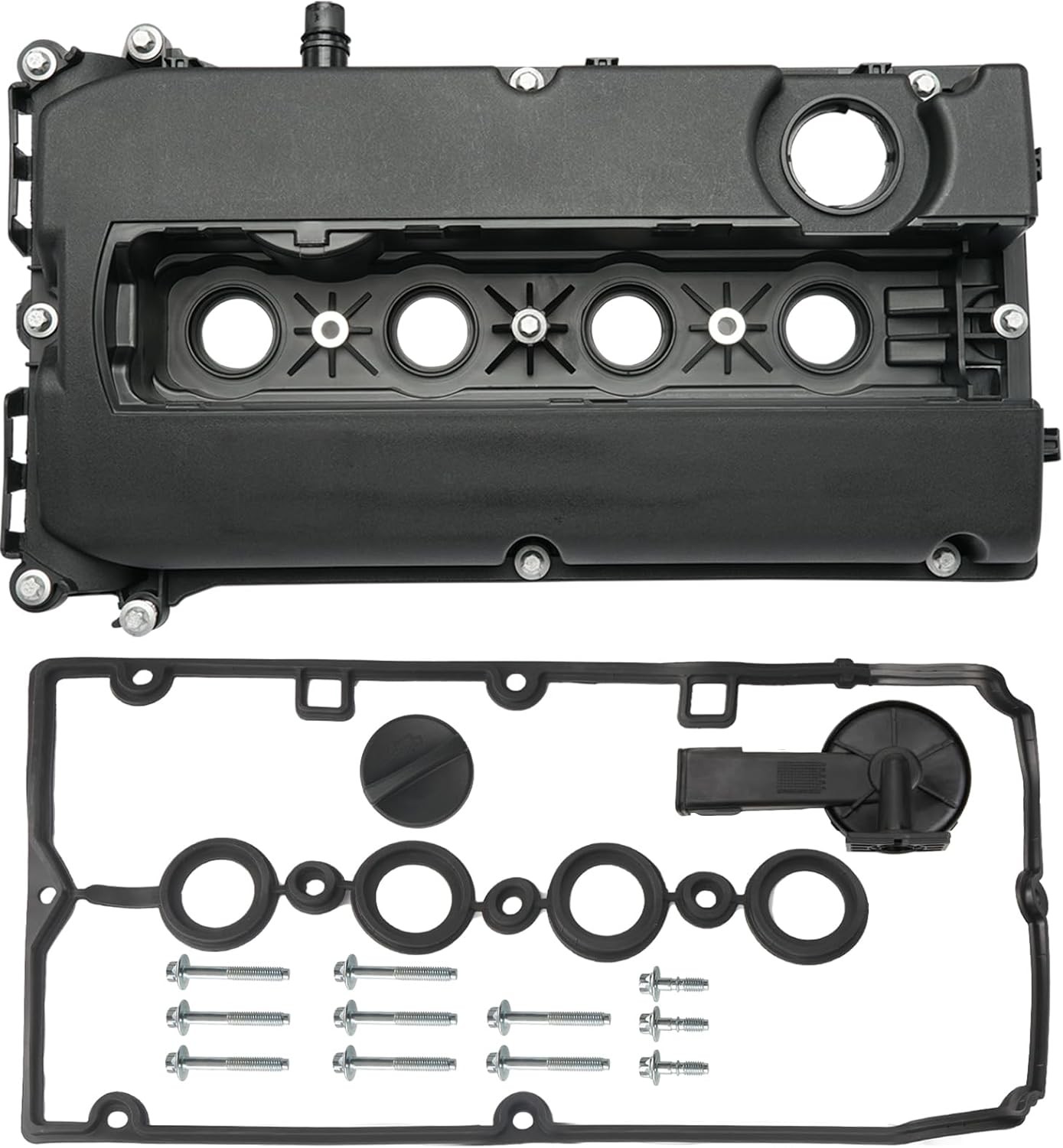 Engine Valve Cover with Gaskets Bolts Oil Filler Cap Compatible Plastic