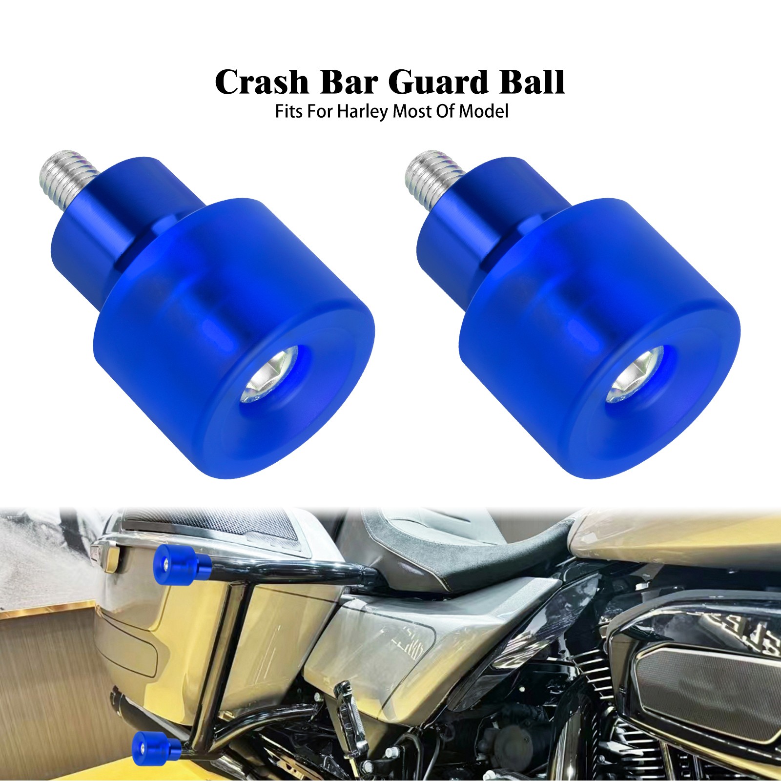 M12 Blue Crash Bar Wheels Engine Guard End Ball Sliders For Harley Touring 09-24