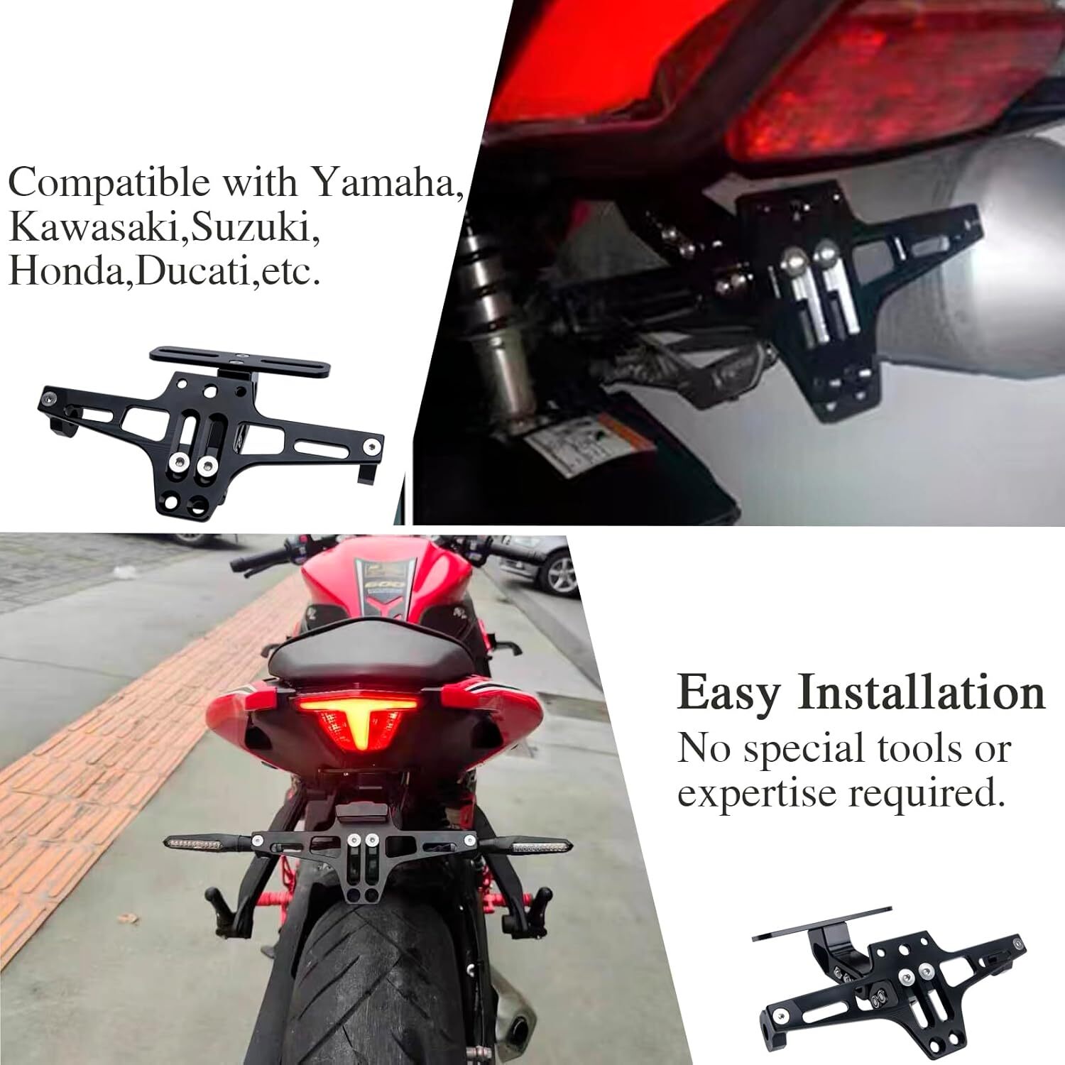 Motorcycle License Plate Holder Fender Eliminator Kit For Kawasaki Ninja 500 650