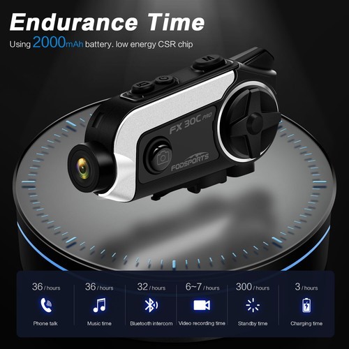 BT Fodsports FX30C Pro Motorcycle Intercom Bluetooth 5.4 Helmet Headset 1080P FM