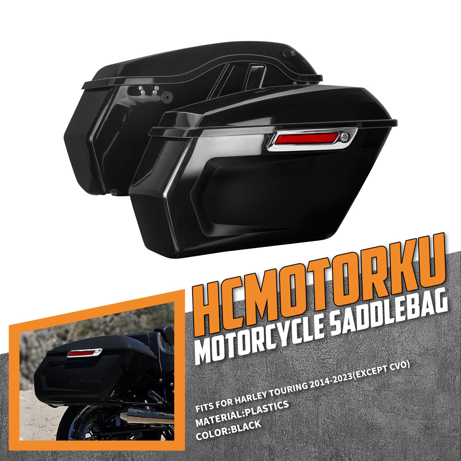 Hard Side Box Saddlebag w/ Latches Keys Black For Harley Touring Road King 14-23