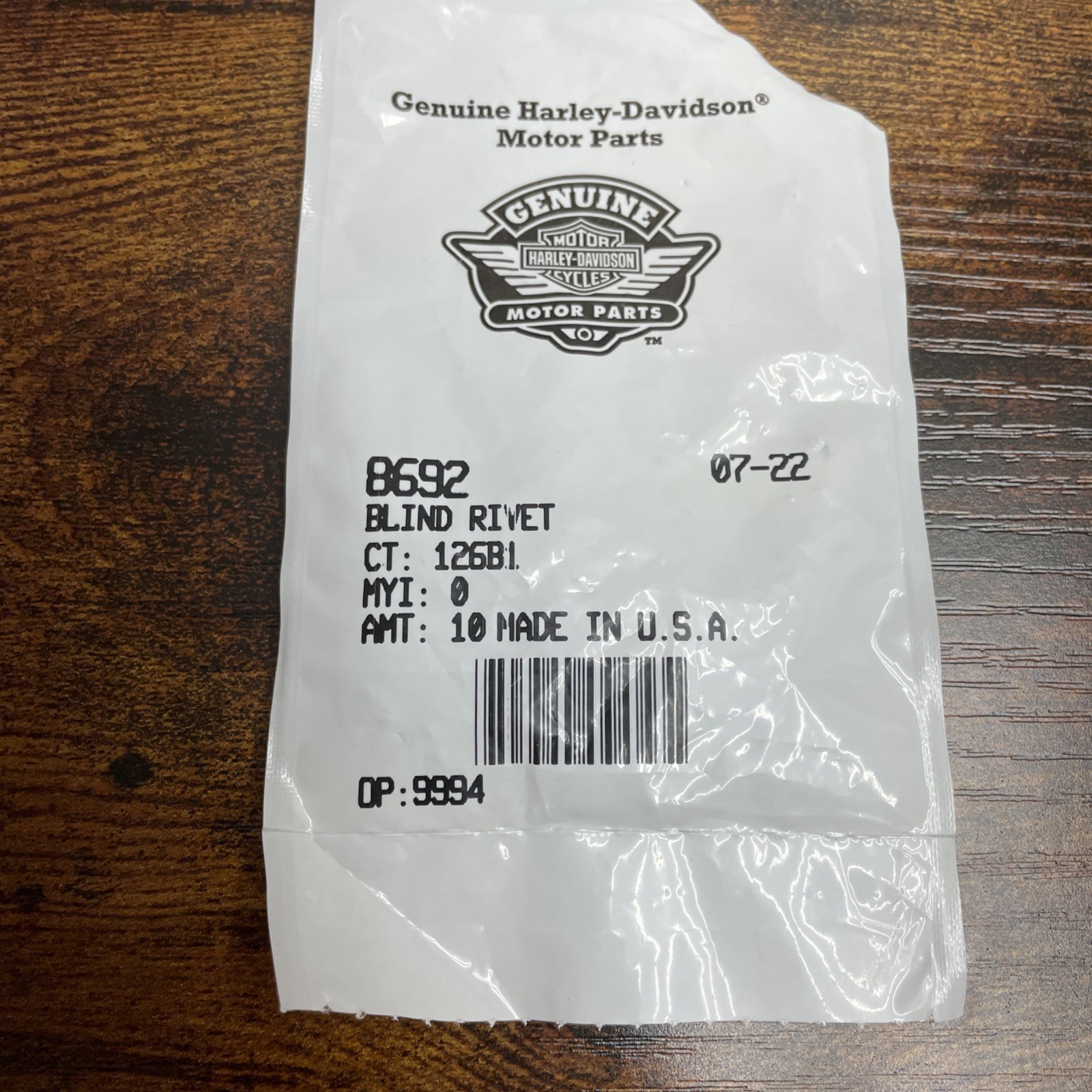 Harley Davidson 8692 Blind Rivet (Qty-7) OEM NOS