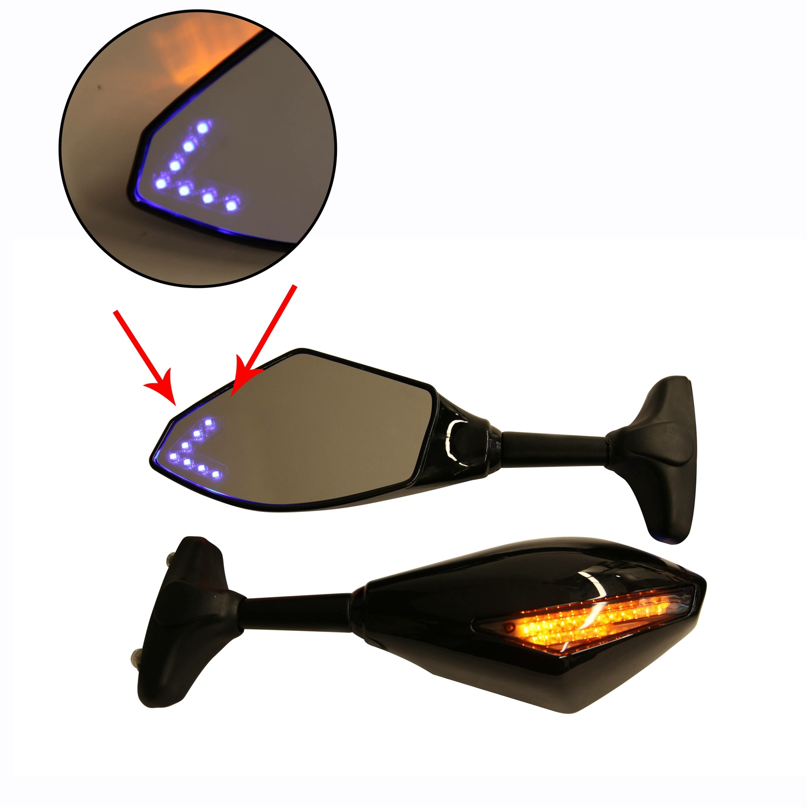 MOTORCYCLE LED TURN SIGNAL MIRRORS FOR KAWASAKI NINJA 650R 500R 250R 636