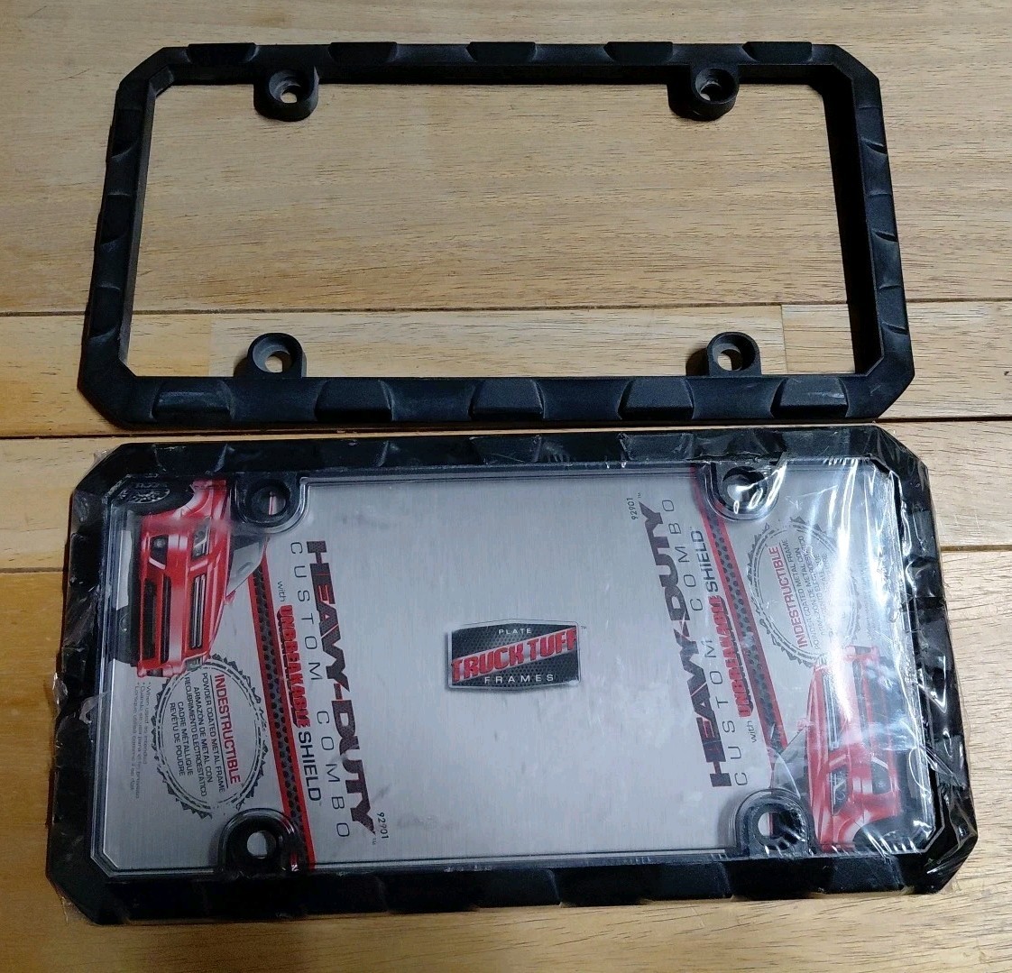 License Plate Frames Heavy-Duty Black Metal 1 With Unbreakable Shield Lot 2