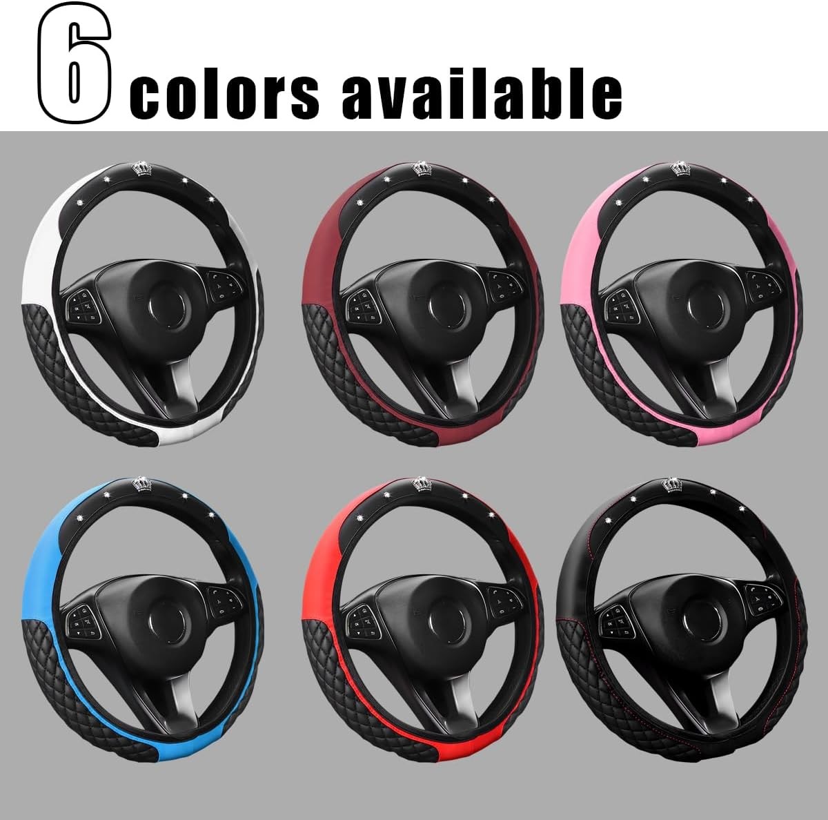 15 Inch Diamond Crown Leather Steering Wheel CoverColor: Red