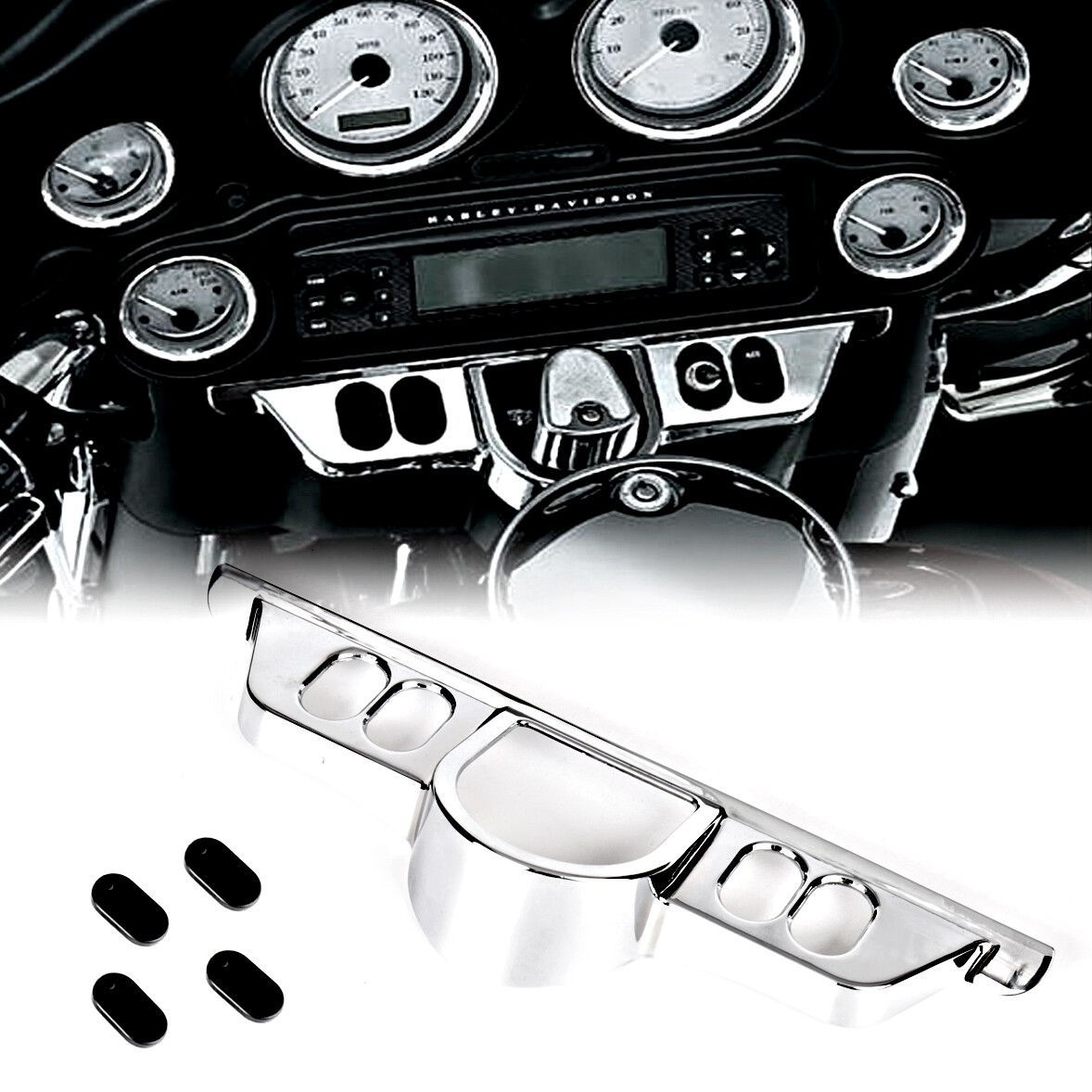Chrome Switch Dash Panel Accent Cover +Inserts For Harley Electra Street Glide