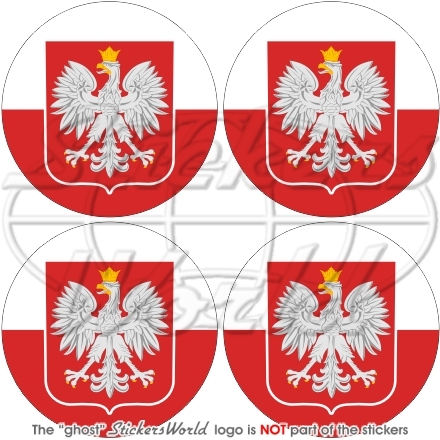 POLAND Polish Flag-Coat of Arms Roundels 50mm (2″) Vinyl Stickers Decals x4