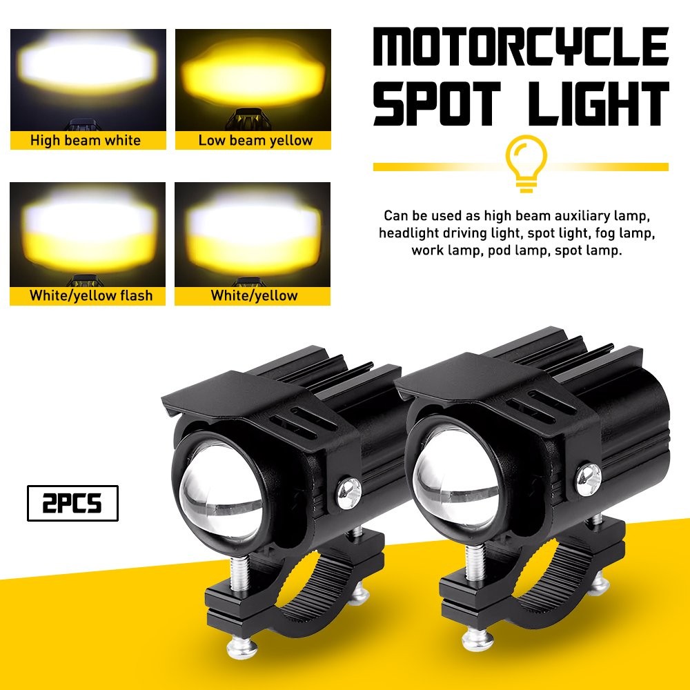 2x Motorcycle ATV UTV LED Spotlight Headlight Fog Light Off-Road White Yellow PU