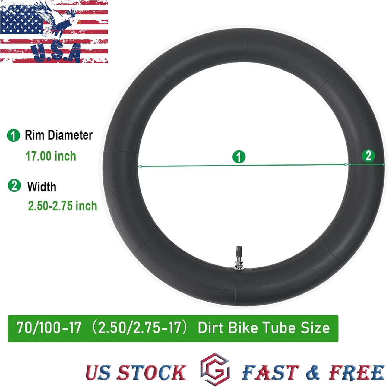 17 Inch 2.75-17 70-100-17 Inner Tube w/Straight Valve Stem Dirt Bike Motorcycle