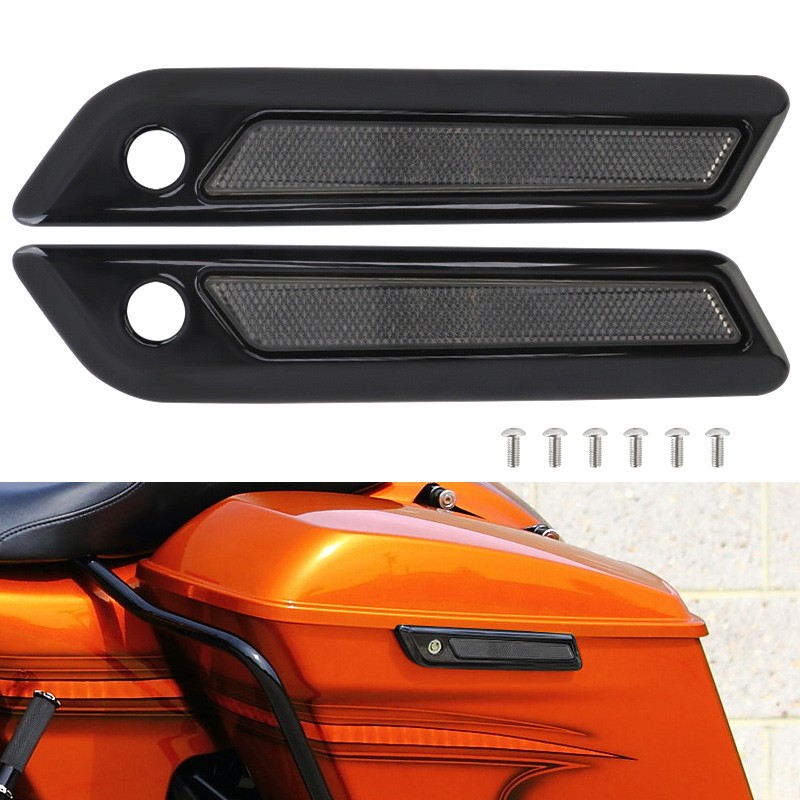 Black Saddlebag Hinge Latch Covers For Harley Touring Road King FLHR 2014-2023