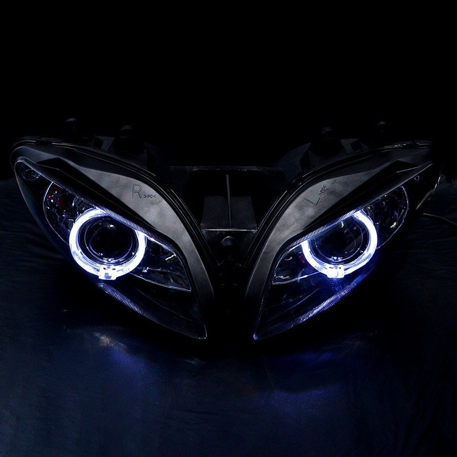 LED Projector Headlight Assembly For Yamaha YZF R1 2002 2003 White Angel Eyes