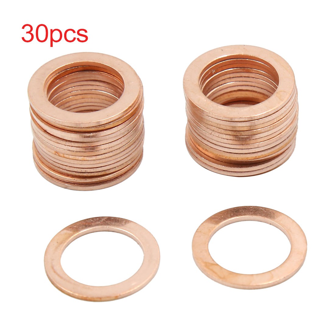 14mm Inner Dia Copper Crush Washers Flat Car Sealing Gaskets Rings 30pcs