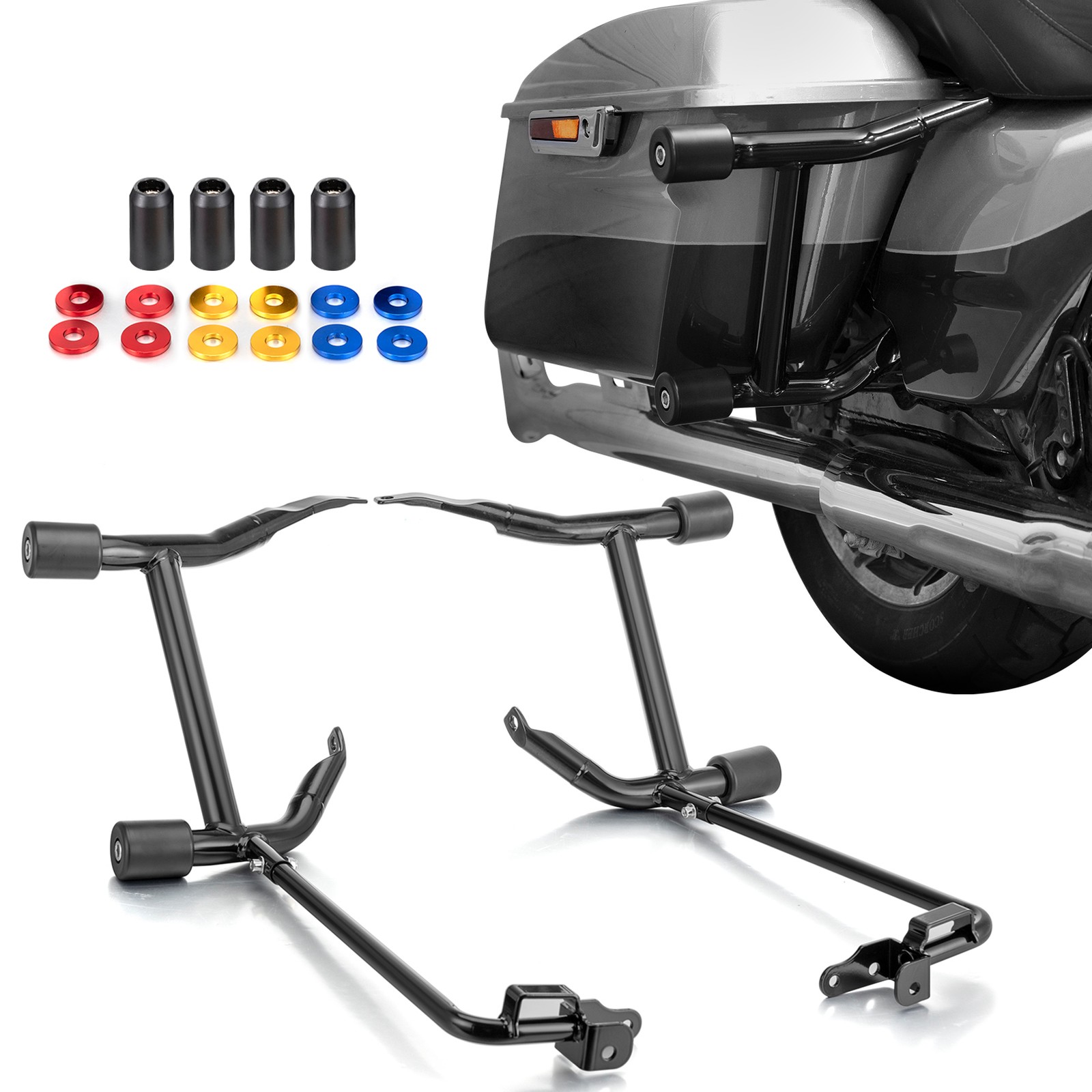 1.25″ SaddleBag Guard w/Lower tube For Harley Touring Road Street Glide 23-26
