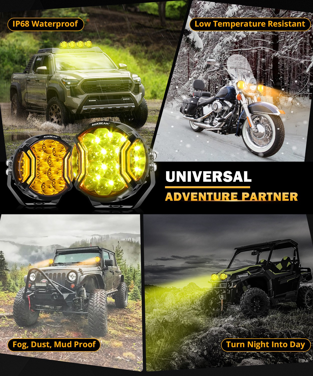 AUXBEAM 5″ Motorcycle LED Pods Driving Lights Hyper Spot Beam Amber DRL + Covers
