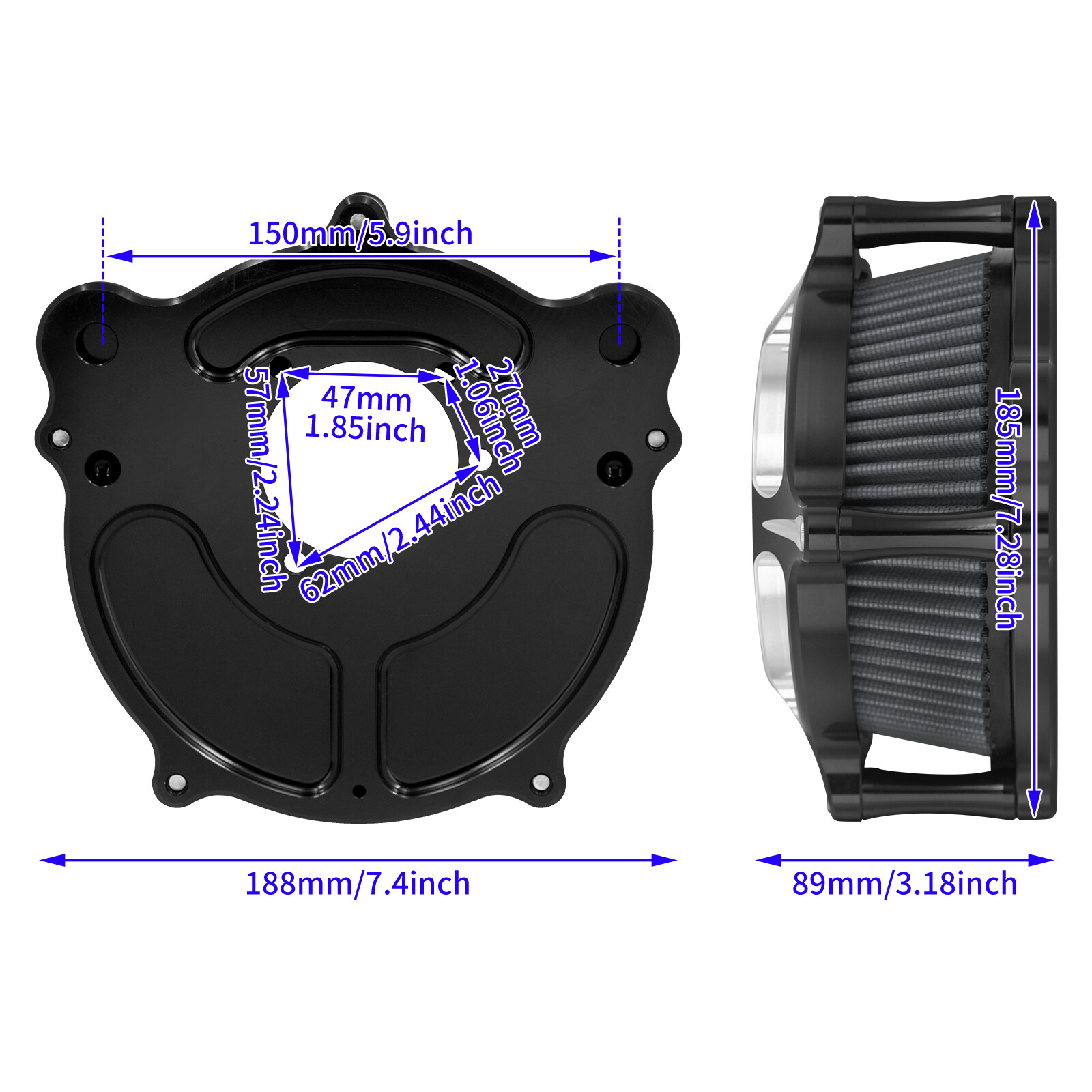 Clear Air Filter Cleaner Grey Intake For Harley Dyna Super Wide Glide 2000-17