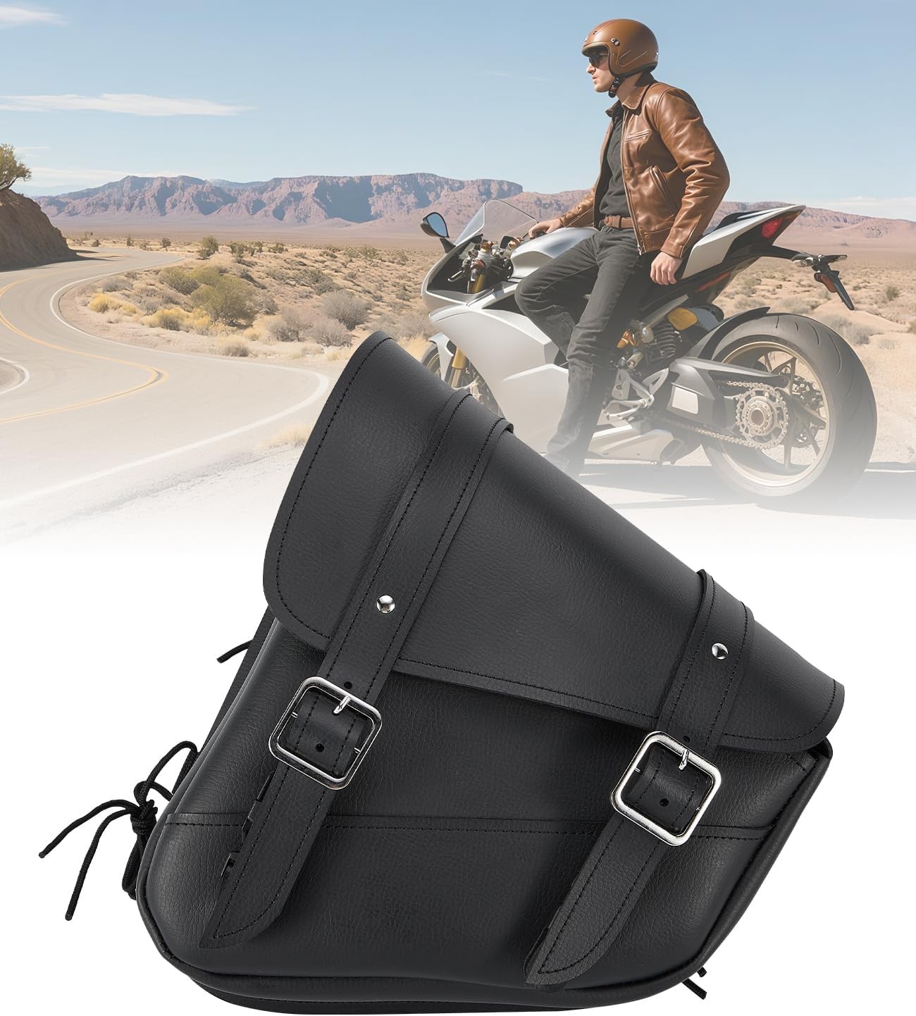 Motorcycle Leather Solo Swing Arm Saddle Bag Softails, Sportsters, Choppers, Wat