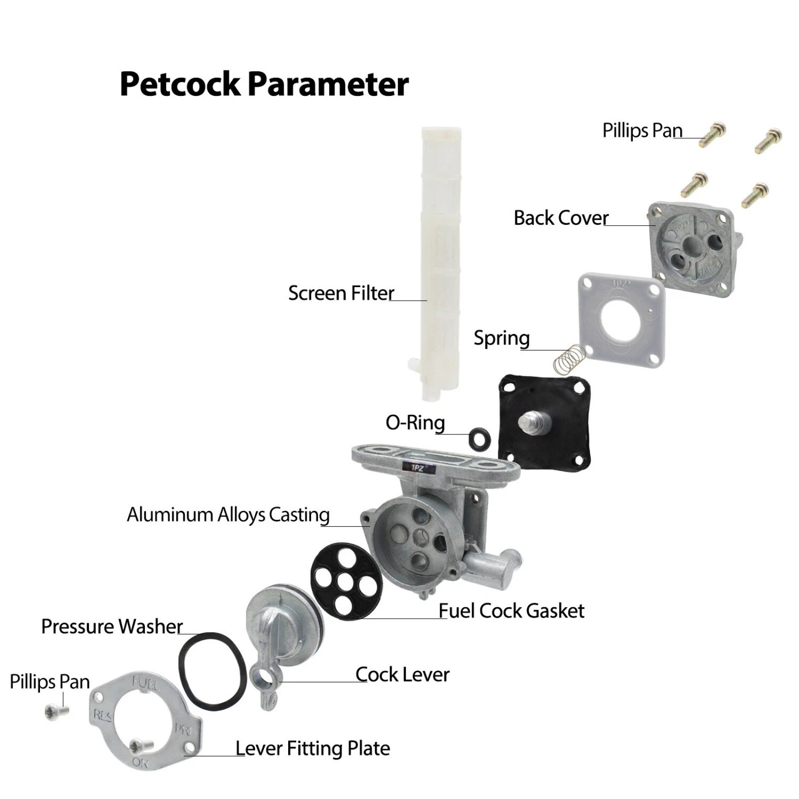 For SUZUKI Fuel Valve Petcock Assembly 44300-45011 44300-45372 Aluminium Alloy