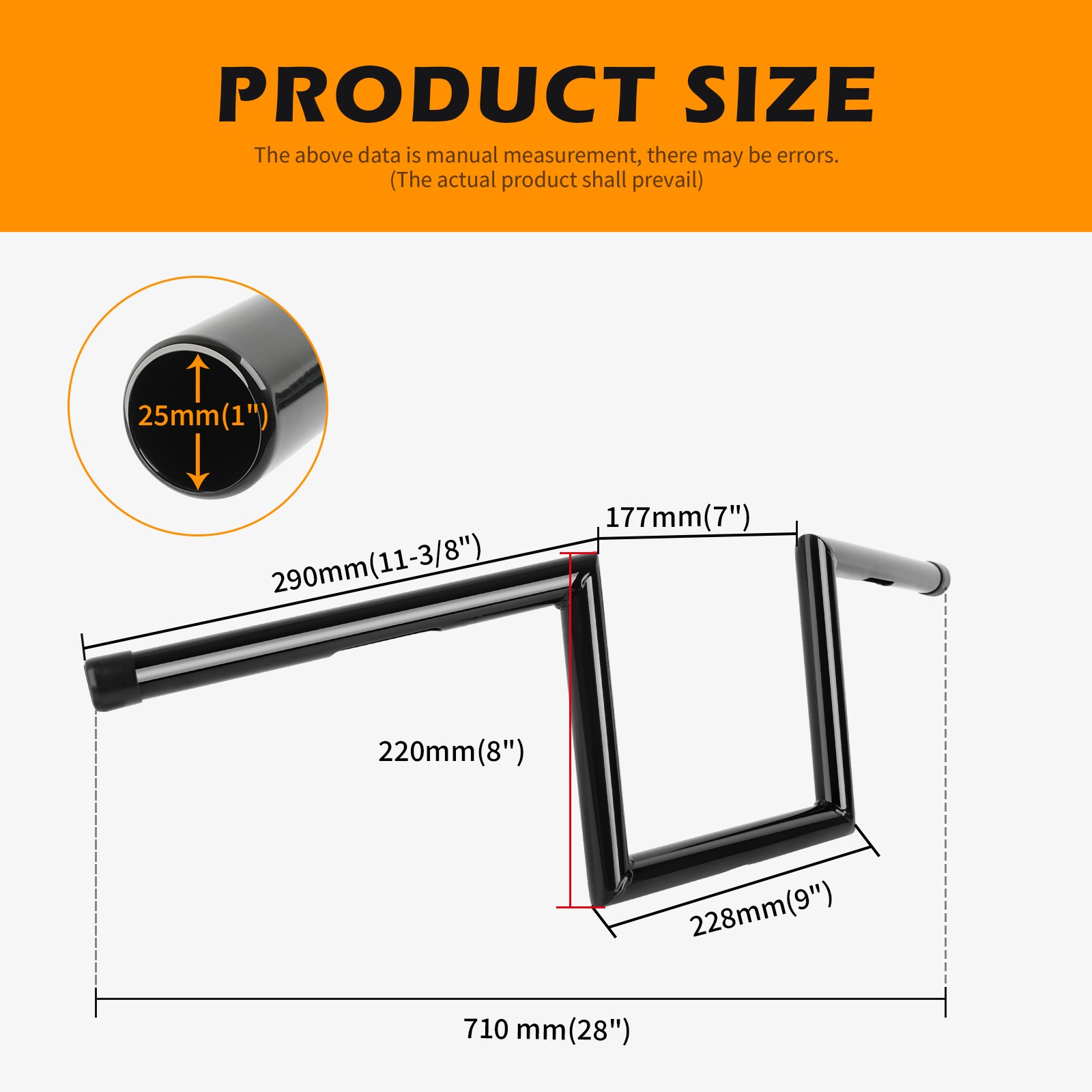 1″ 25mm Handlebar 8″ Rise Z-Bar Ape Hanger For Honda Shadow VT750 VT1100 Bobber