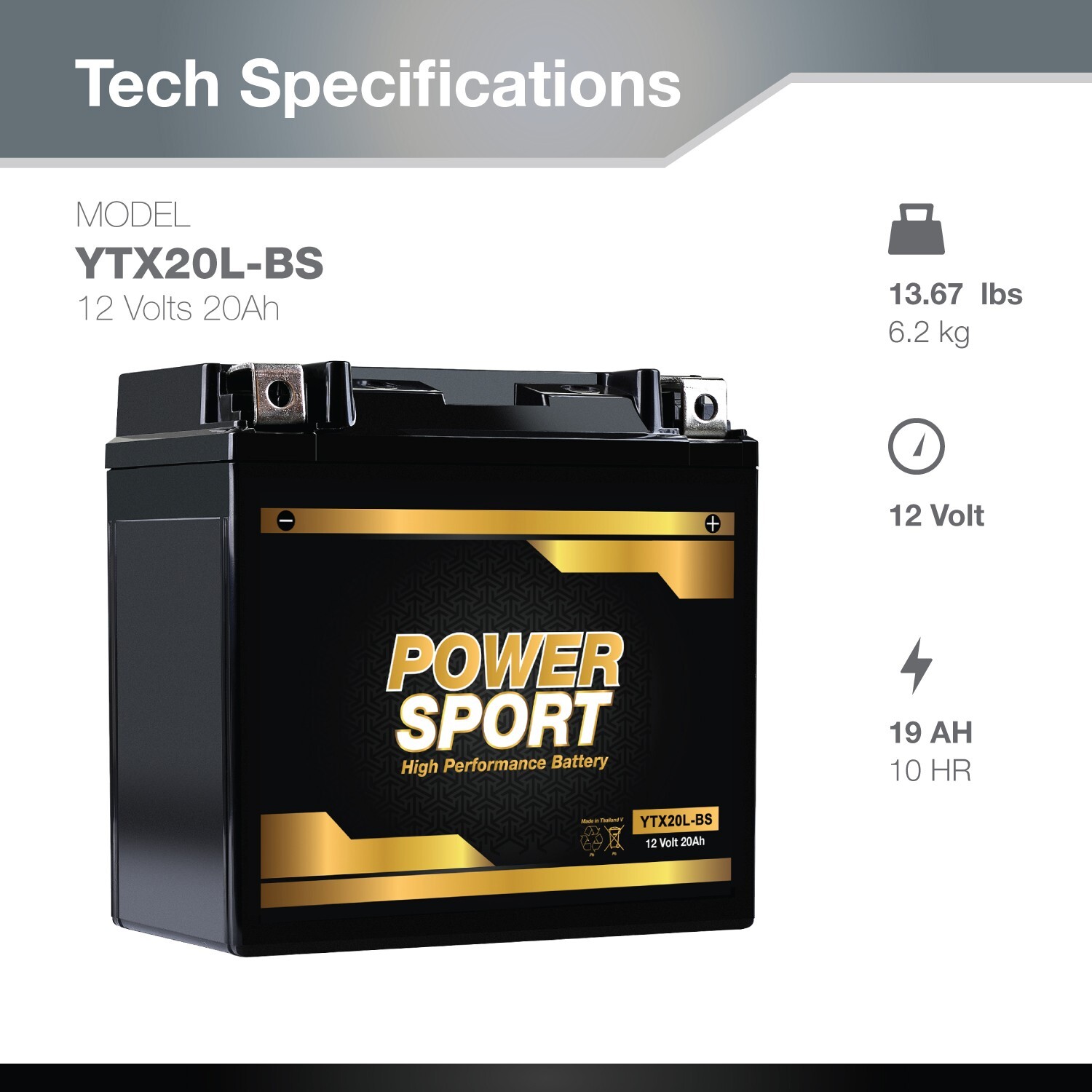 YTX20L-BS BATTERY REPLACEMENT for Deka ETX16L, ETX20L Battery