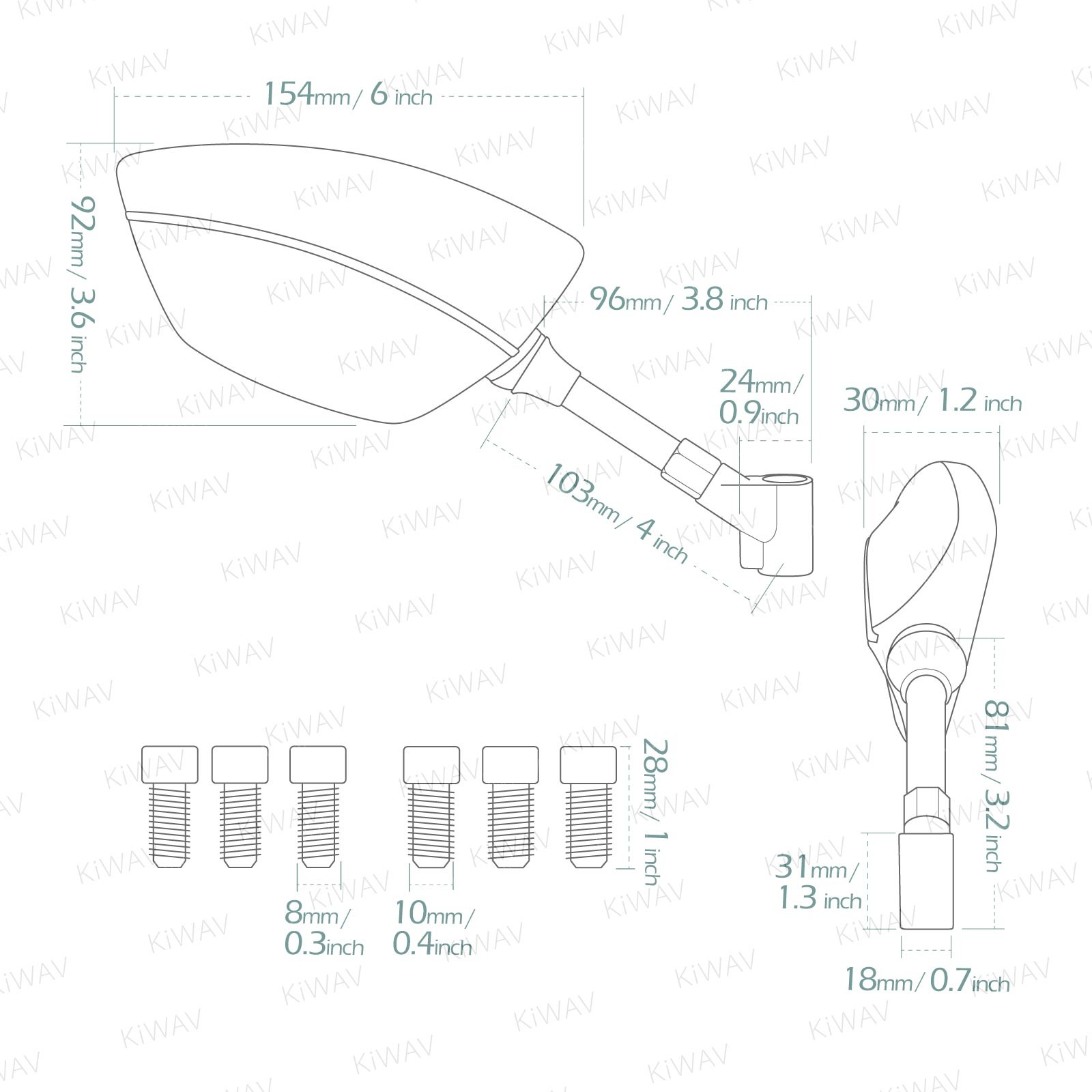VAWiK Blackline Rear View Mirrors Black Convex Lens 10mm 8mm for Minibike