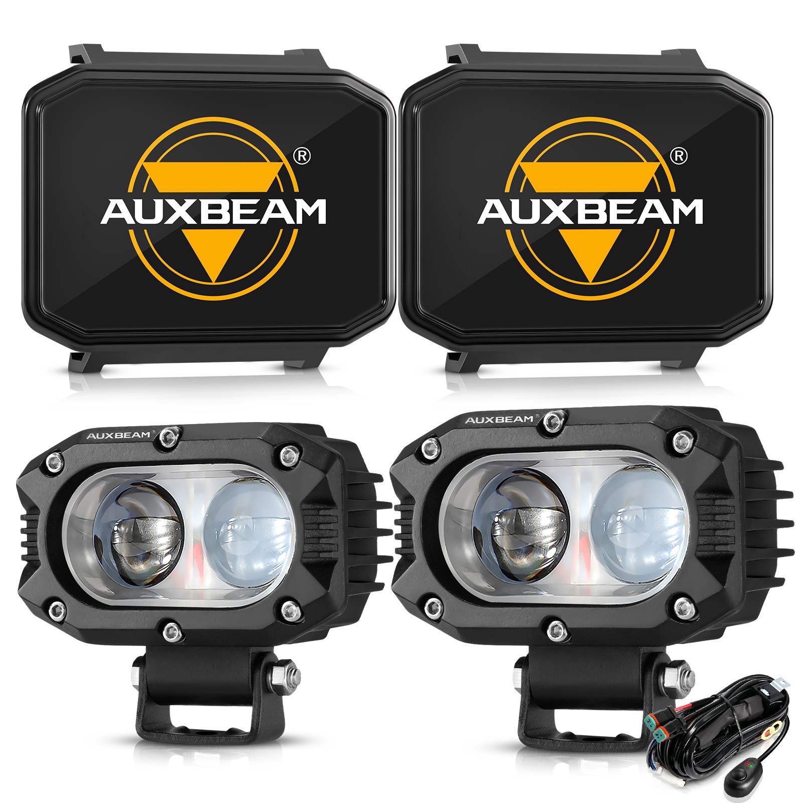 AUXBEAM 4inch 60W LED Driving Light Cube Pods Motorcycle Spot Lights for Harley