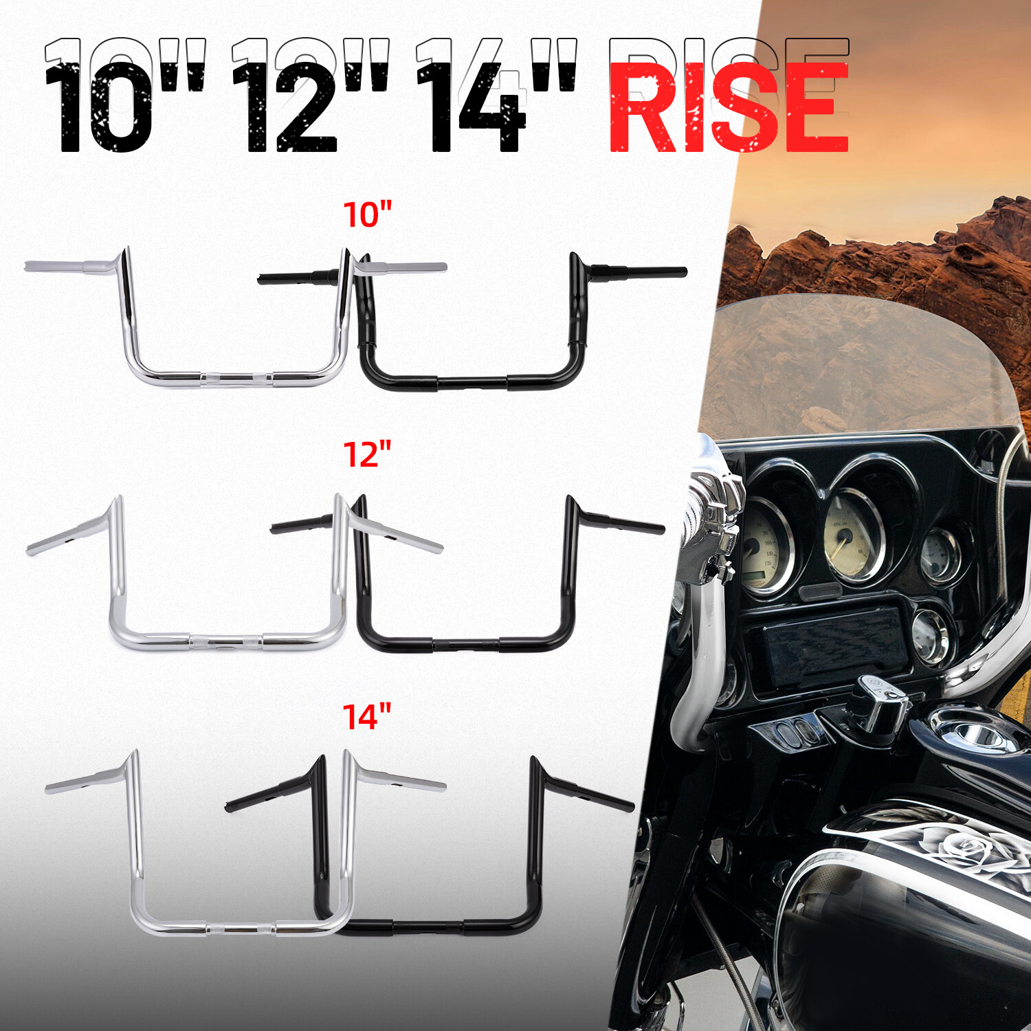 10″-14″ Rise Meathook Bagger Ape Handlebar for 86+ Harley Touring FLH FLHX FLHTC