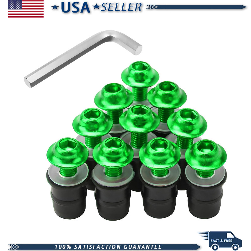 Motorcycle Windshield Bolt Screw Kit, 10 PCS M5 Aluminum Alloy WrencColor: Green