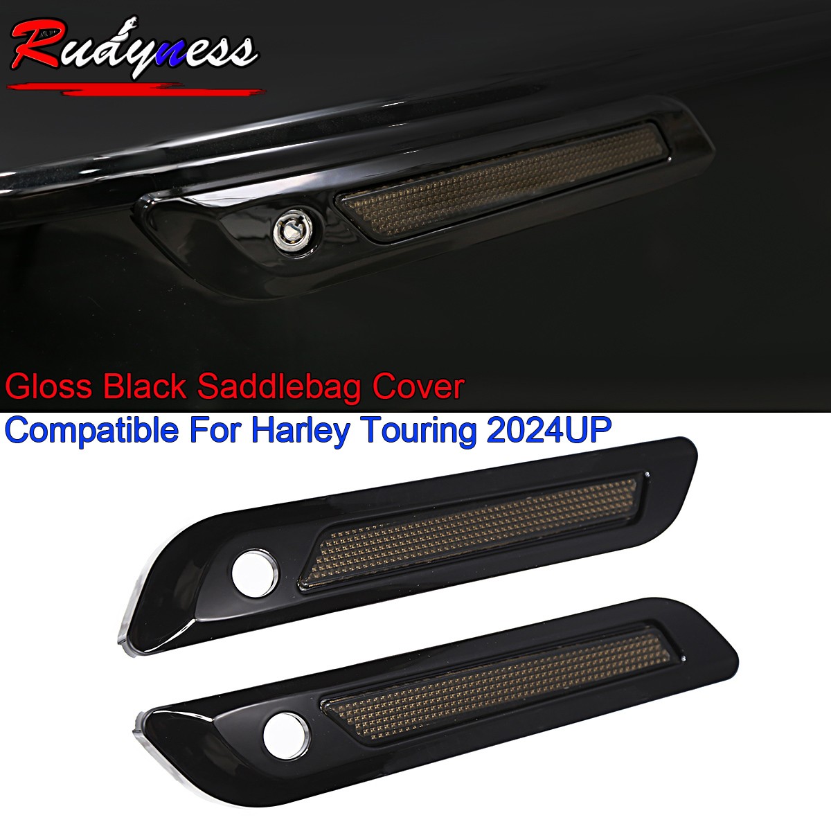Gloss Black Hard Saddlebag Latch Cover Smoke Reflectors For Harley Touring 24-26