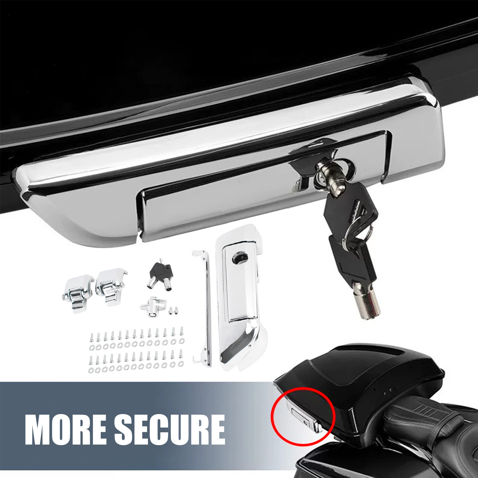 Chrome Pack Trunk Latches Key Hinges For Harley Tour Pak Touring FLT 2014-2024