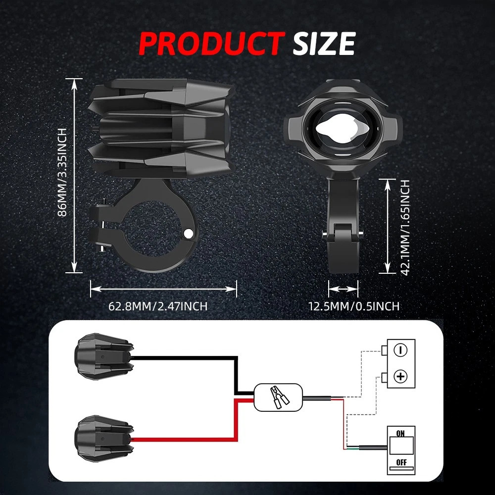 2x White Yellow LED Work Lights Driving Fog Lamp For Motorcycle Offroad ATV UTV