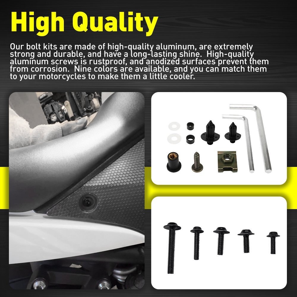 Colorful Fasteners Bolts Nut Clips Black 190 Pcs Motorcycle Fairing Bolt Kit