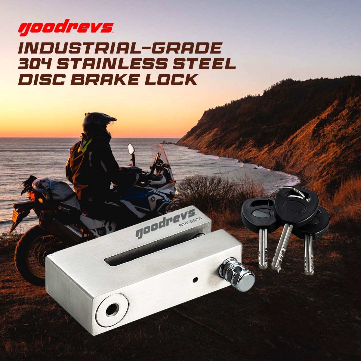 Goodrevs™ Motorcycle Brake Rotor Disc Lock | Heavy-Duty 304 Steel | 10mm Shackle