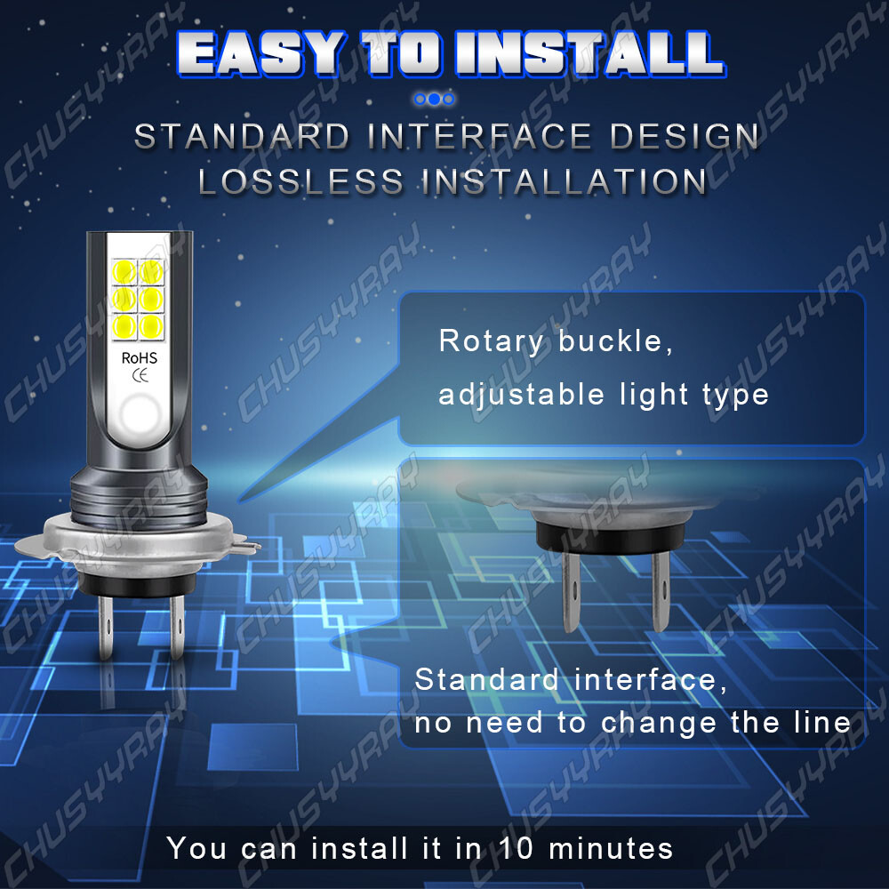 Pair H7 LED Headlight Bulbs Conversion Kit Super High/Low Beam 8000LM 6000K 100W