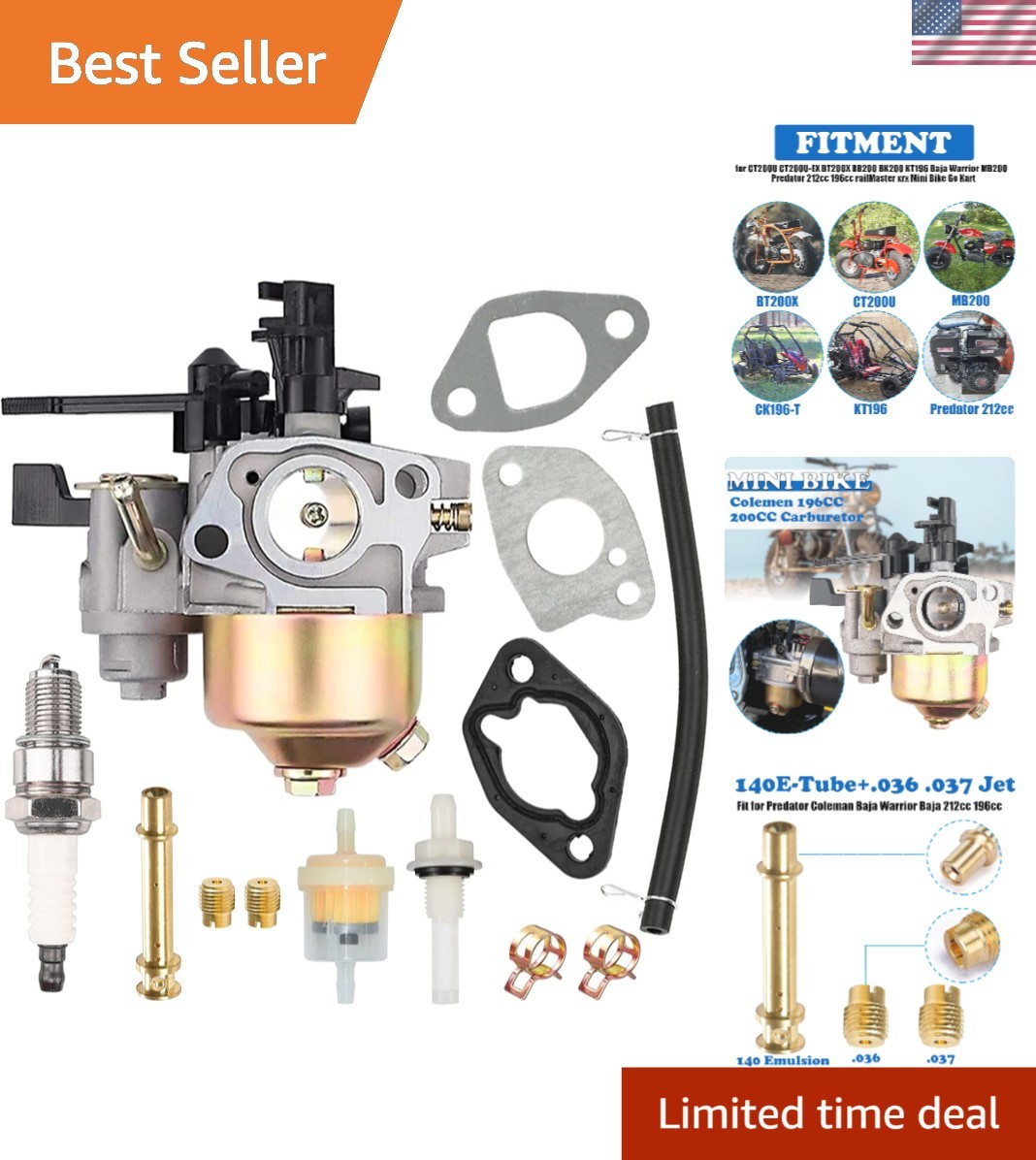 Complete Carburetor Kit for 196cc to 212cc Engines – Easy Bolt-On Installation