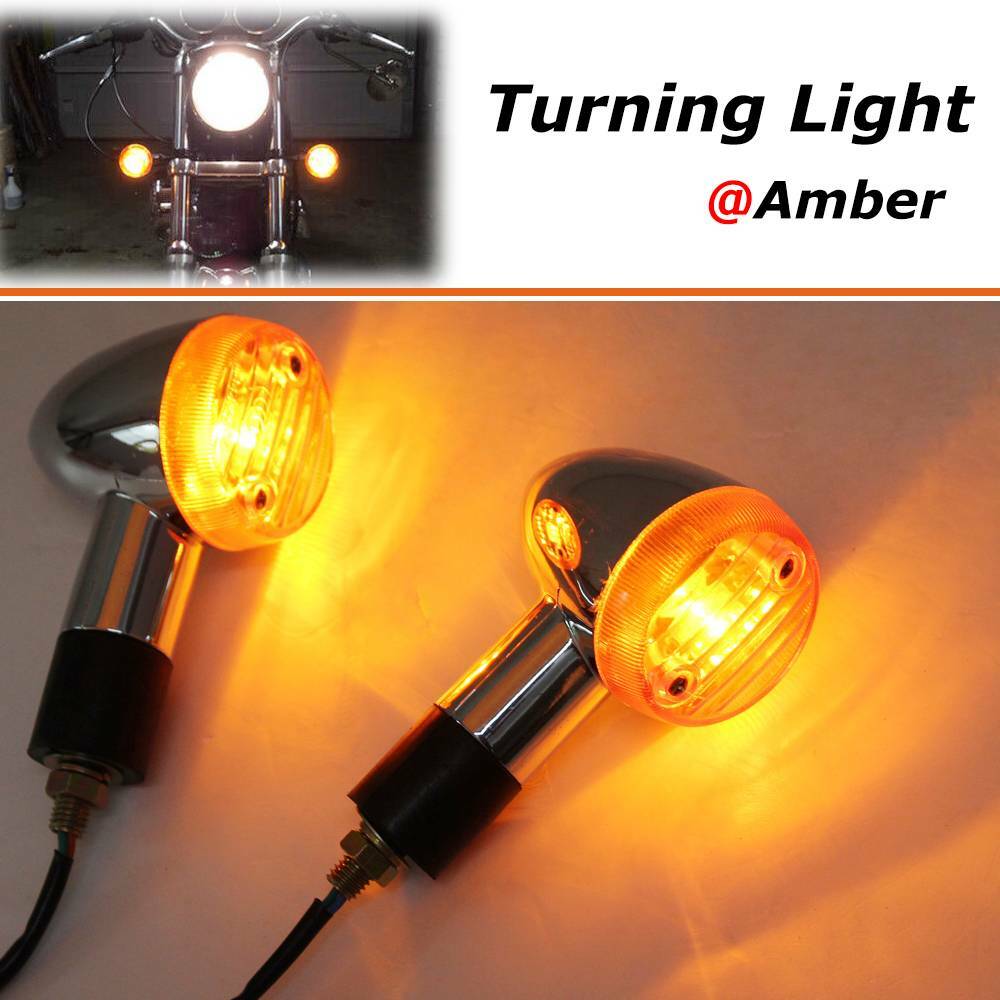 1 PAIR Chrome Amber Motorcycle Turn Signal Brake Blinker Lights For Harley USA