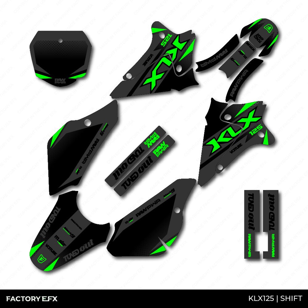 Gray & Green Shift Racing Graphics kit fits 03-07 Kawasaki KLX125 KLX 125 decal