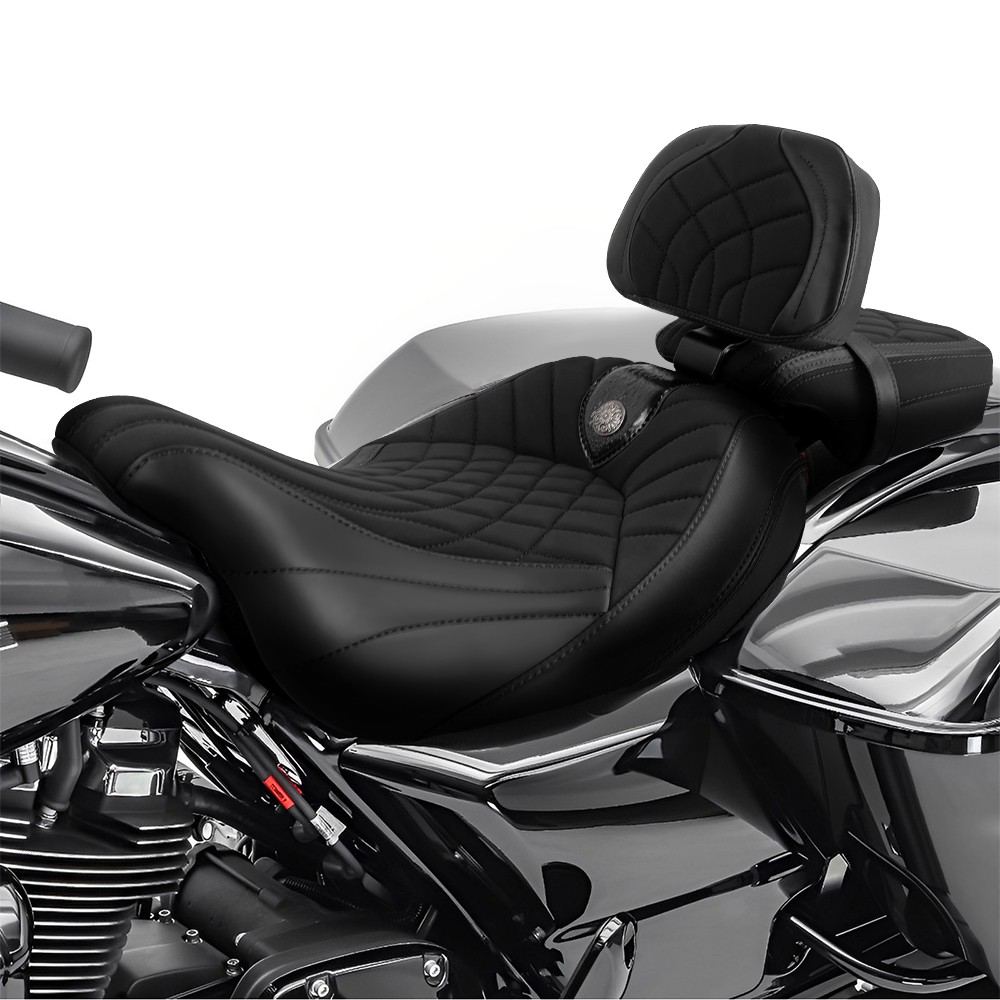 Black Stitching Style Full Seat & Backrest Set For Harley Touring 2009-2024