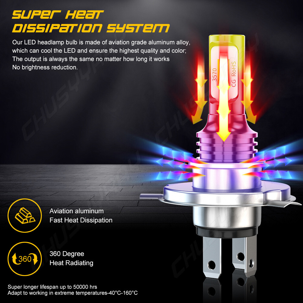 H4 9003 FANLESS LED Bulb HID White Hi/Lo Beam Motorcycle Headlight Super Bright