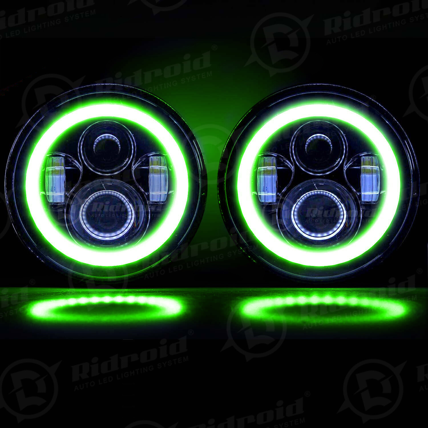 7” Inch Motorcycle LED Round Headlight Green halo Lights For Harley Davidson