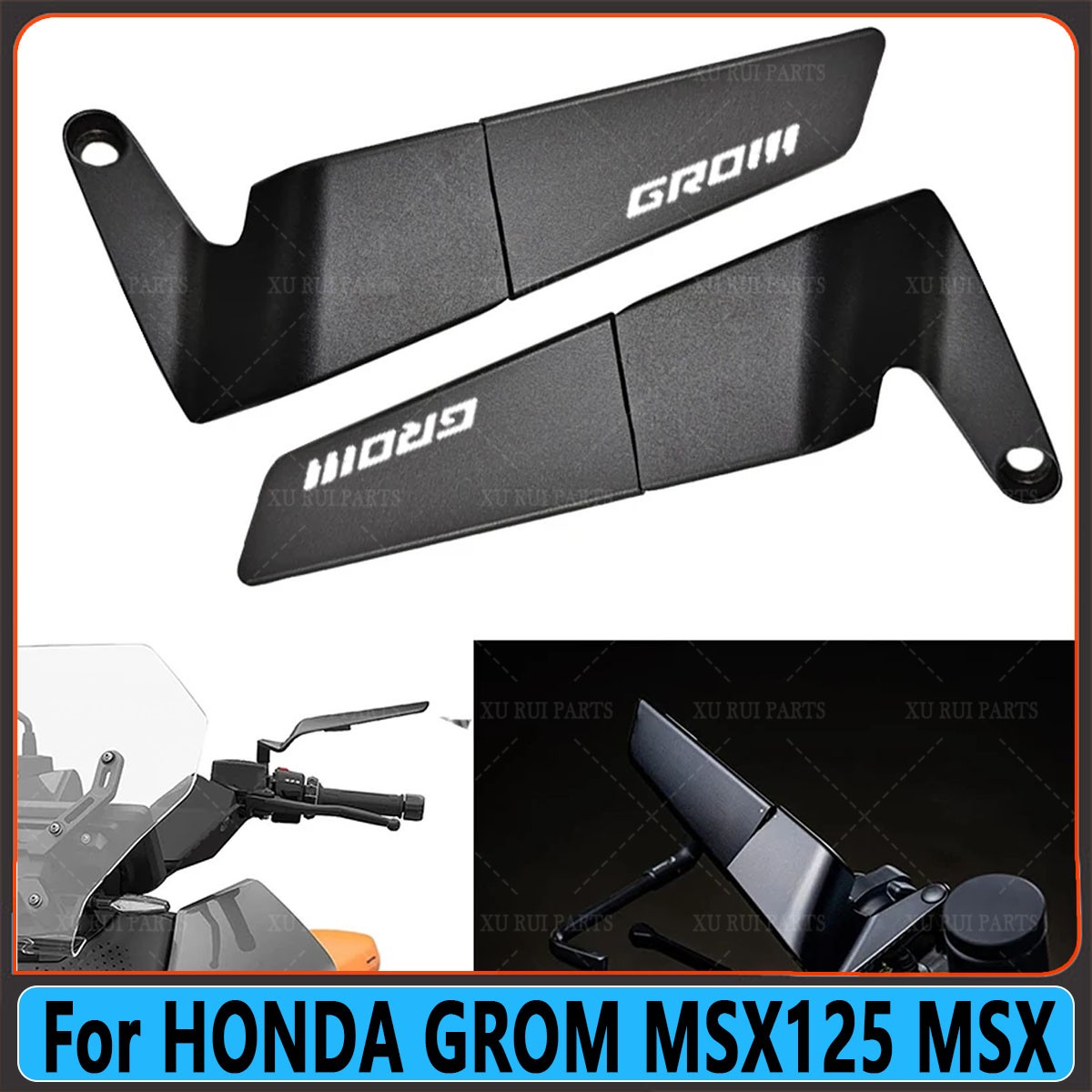 1Set NEW Adjustable Rotating Rearview Mirror For HONDA GROM MSX125 MSX Black
