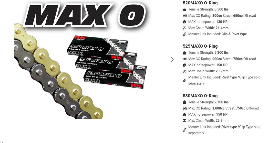 RK Racing MAX-O Series 120 Link 520 Pitch O-Ring Motorcycle Chain – Natural