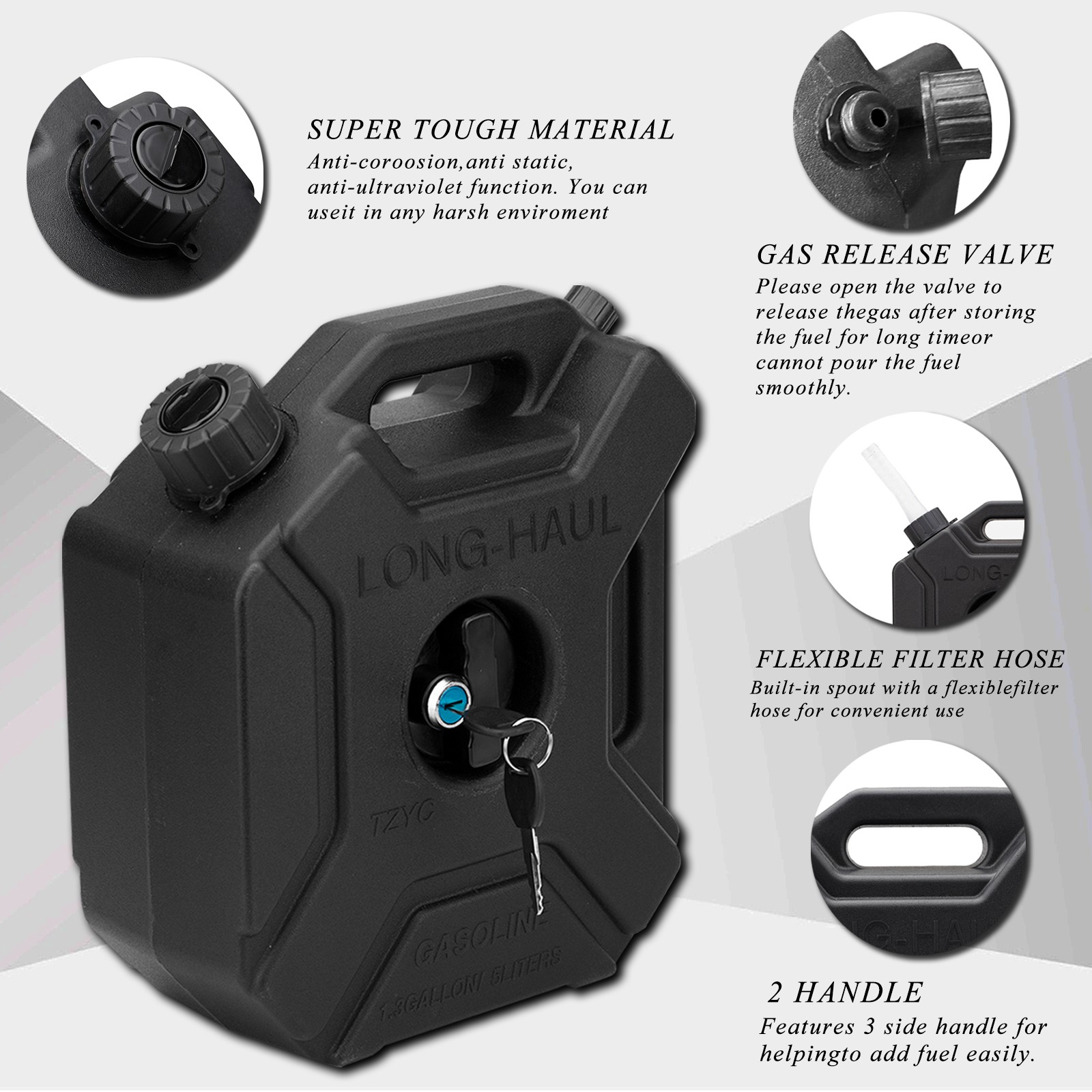 5L / 1.3 Gal Portable Fuel Tank Fluid Container for Car Motorcycle SUV ATV UTV