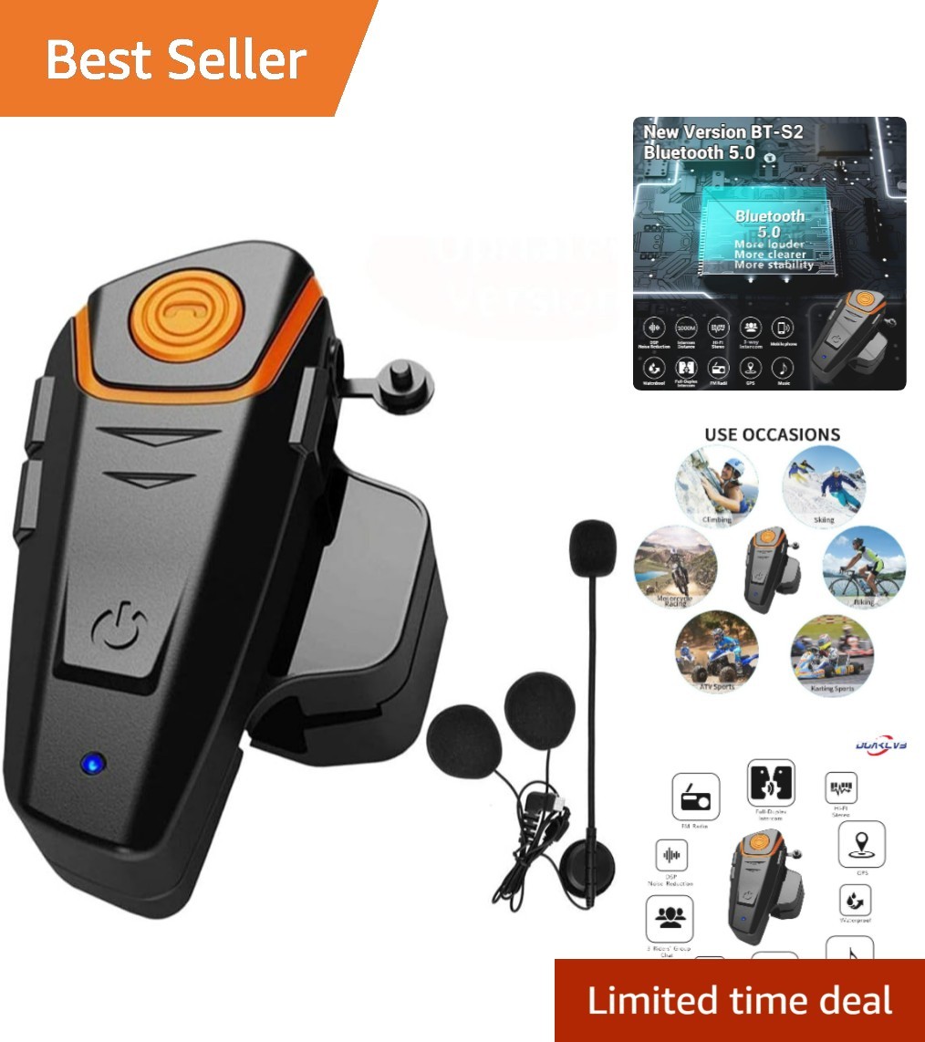Wireless Motorcycle Helmet Intercom with Bluetooth 5.0 – 1000m Range, Waterproof